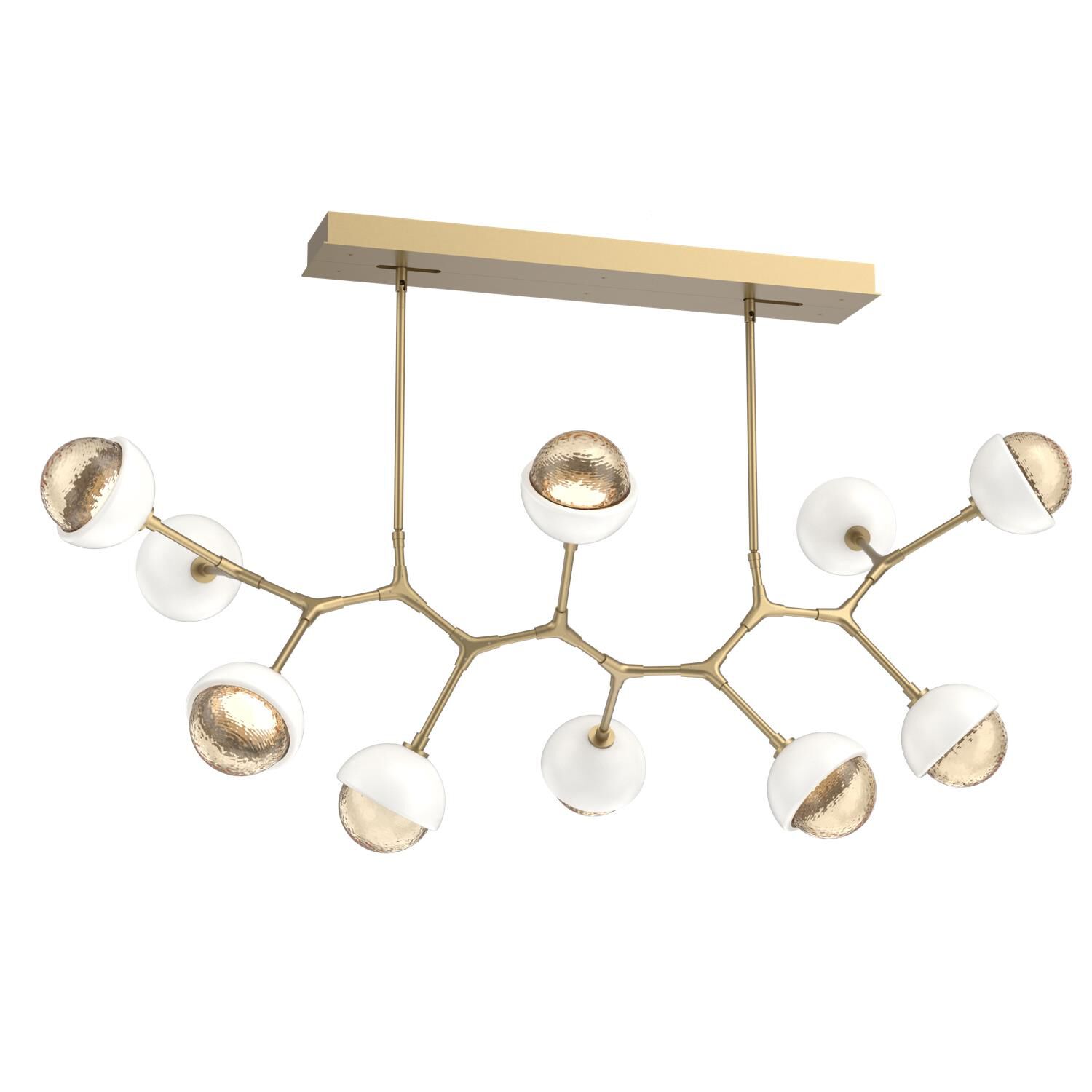 Shown in Gilded Brass finish and Amber glass and Salt White accent