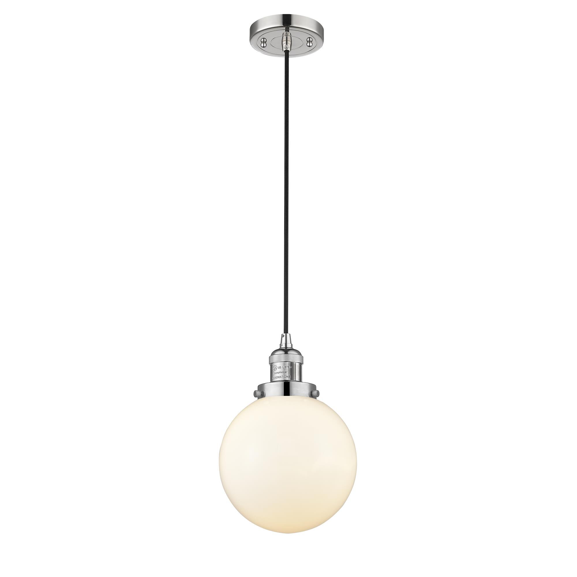 Shown in Polished Nickel finish and Matte White Cased glass