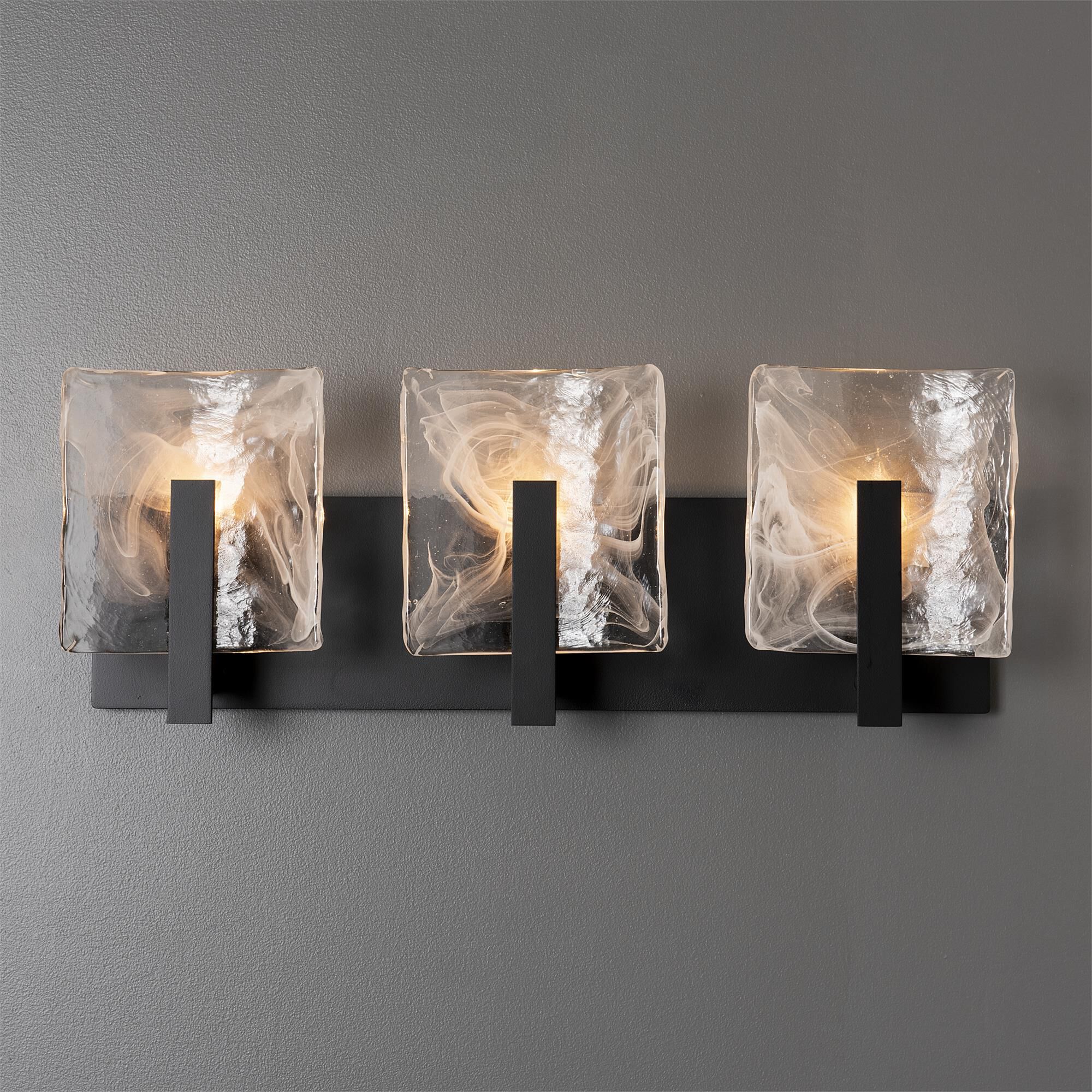 Shown in Black finish and White Swirl glass