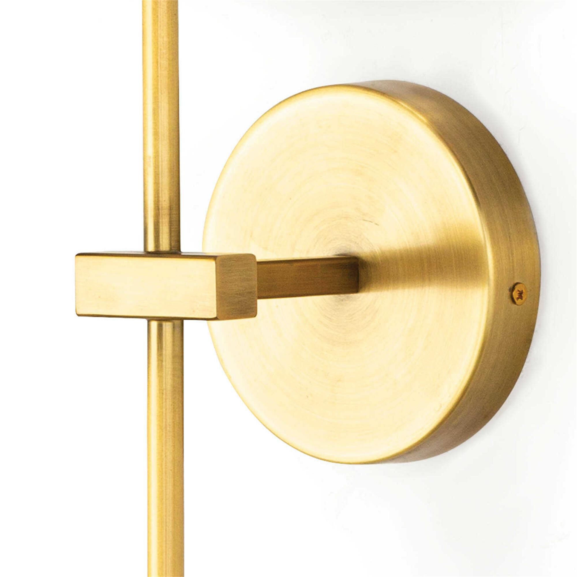 Shown in Natural Brass finish and Linen shade