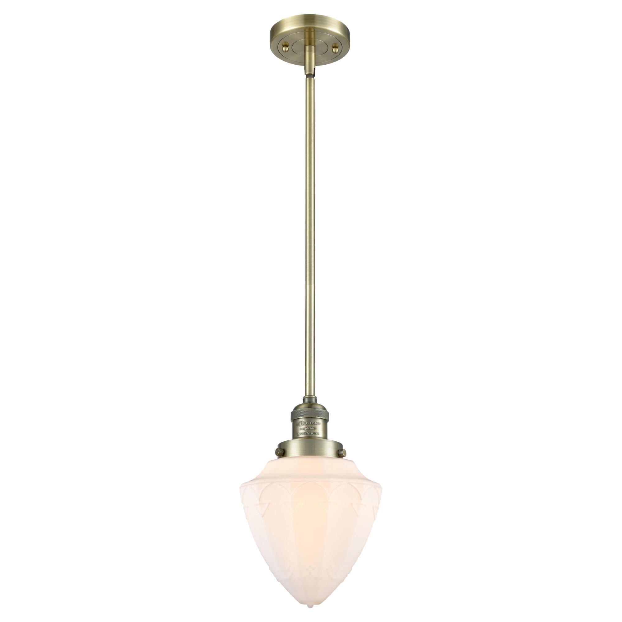 Shown in Antique Brass finish and Matte White Cased Small Bullet glass