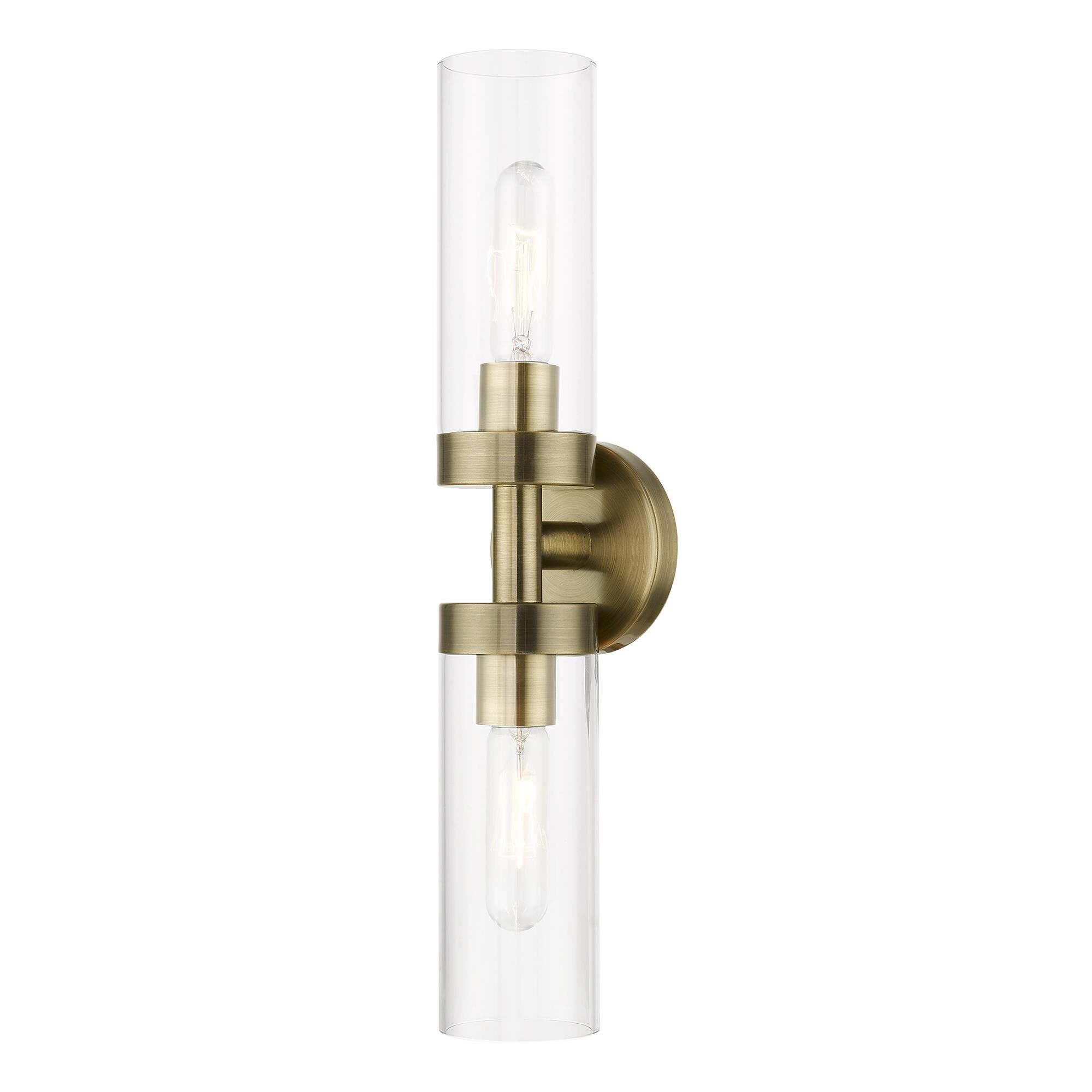 Shown in Antique Brass finish and Clear glass
