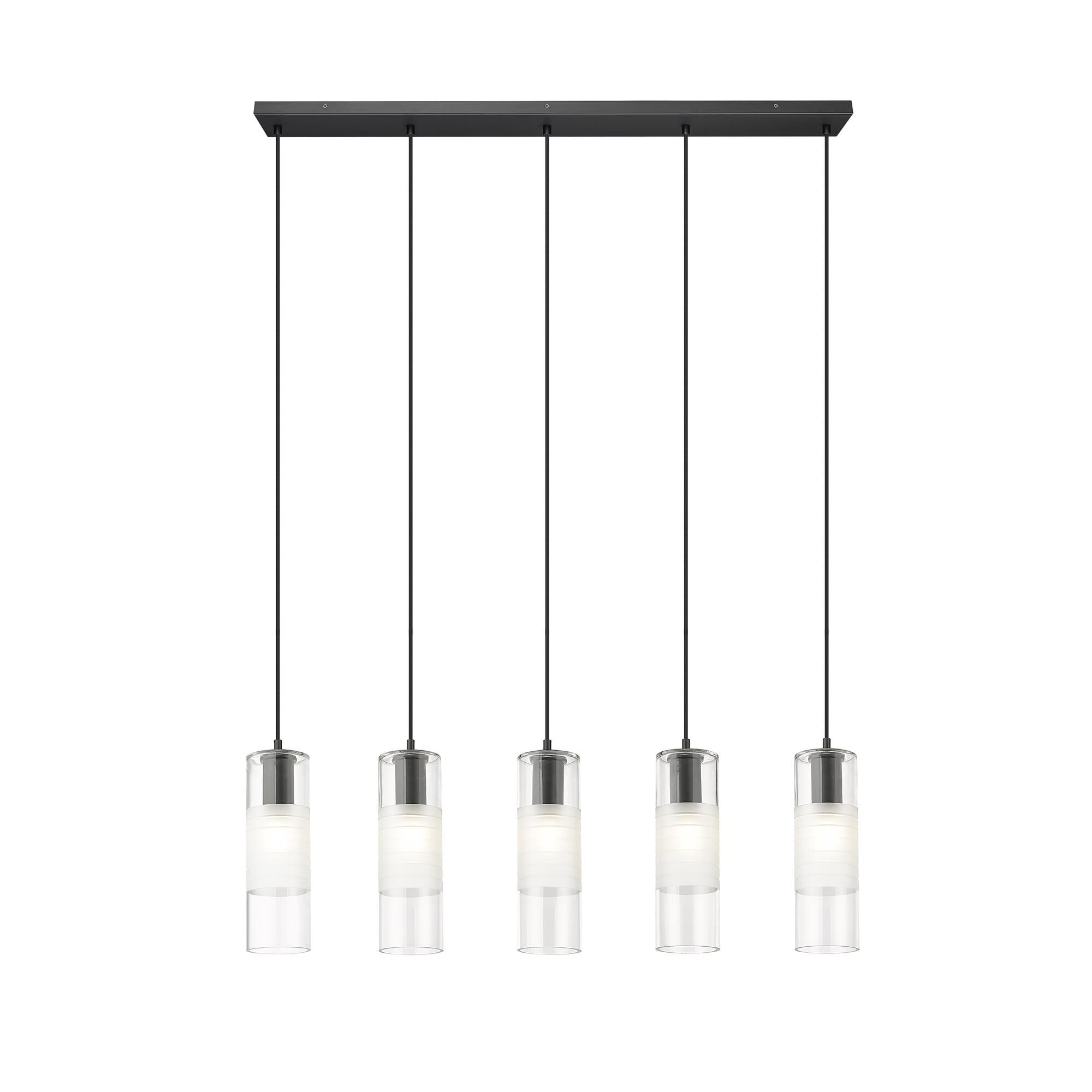 Shown in Matte Black finish and Clear+frosted glass and Clear+frosted shade