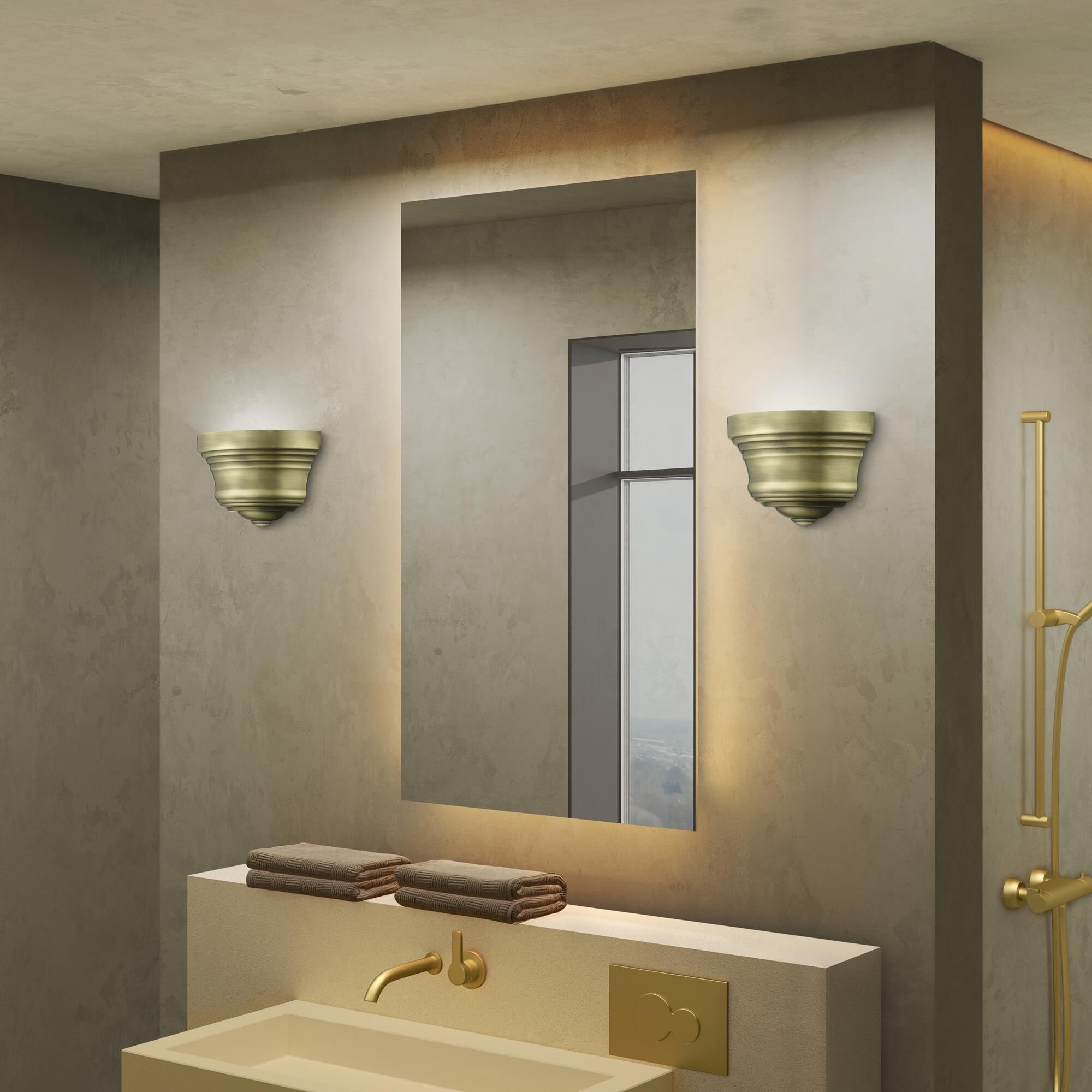 Shown in Antique Brass finish and Antique Brass Steel With Shiny White Finish Inside shade