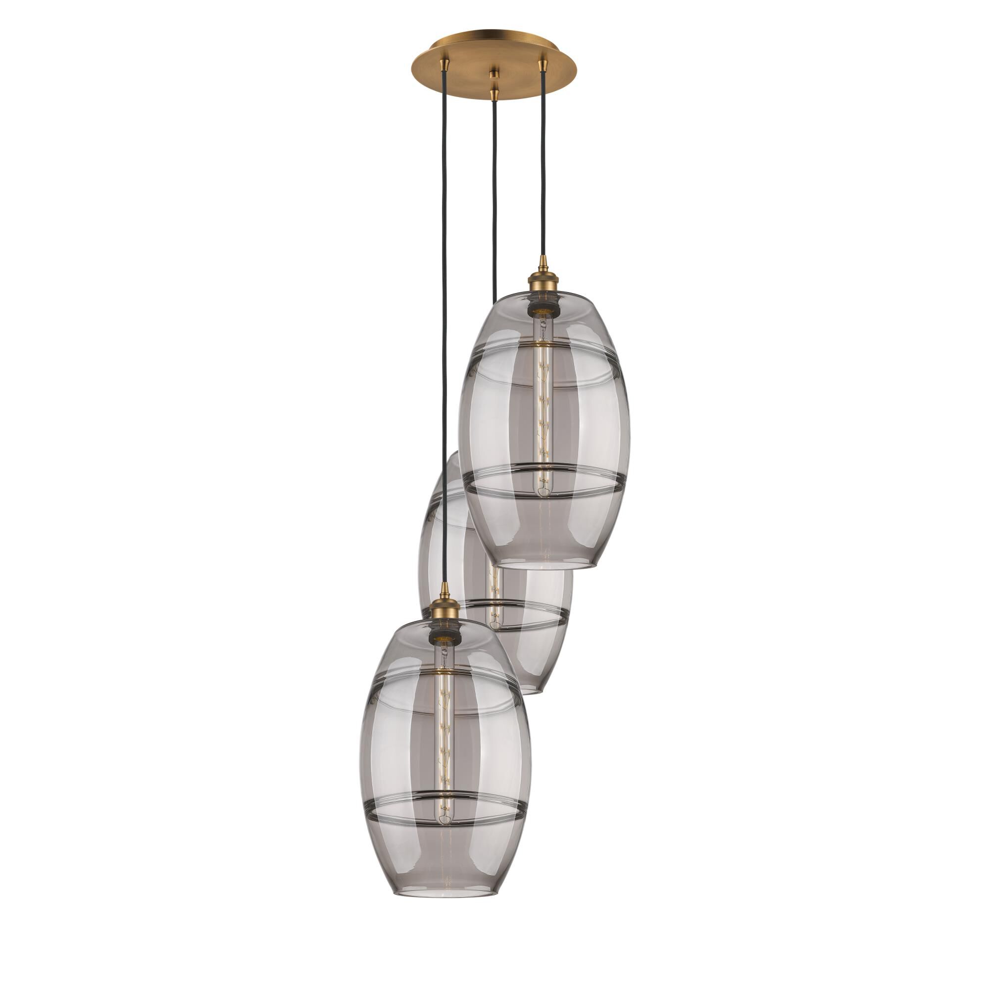 Shown in Brushed Brass finish and Light Smoke glass