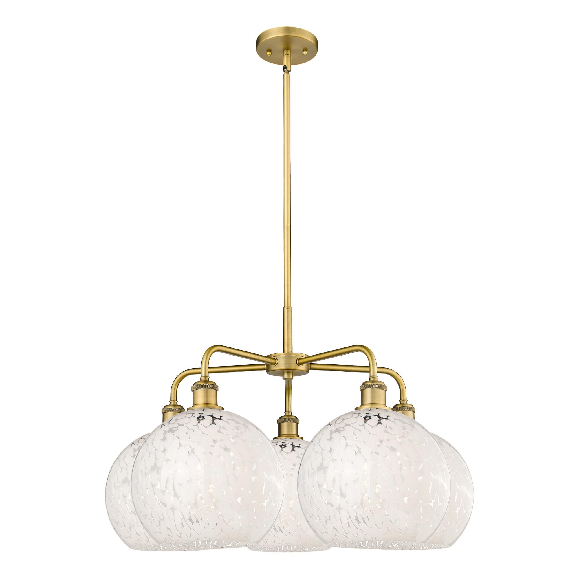 Shown in Brushed Brass finish and White Mouchette glass