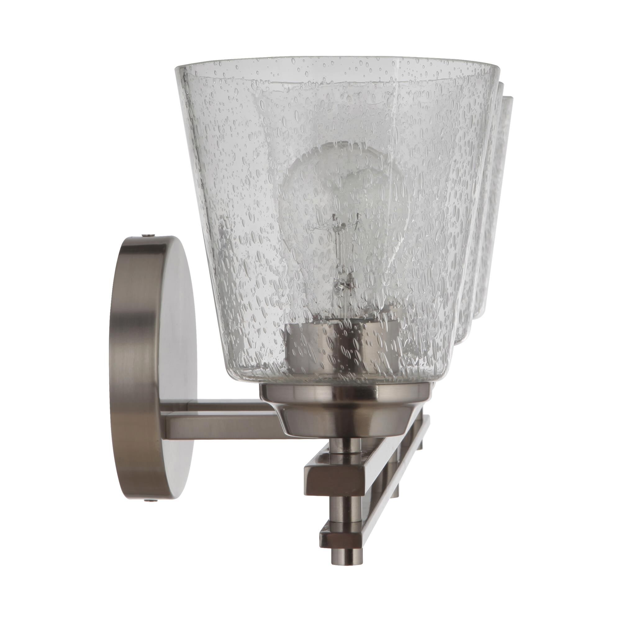 Shown in Brushed Polished Nickel finish and Clear Seeded glass and Glass shade