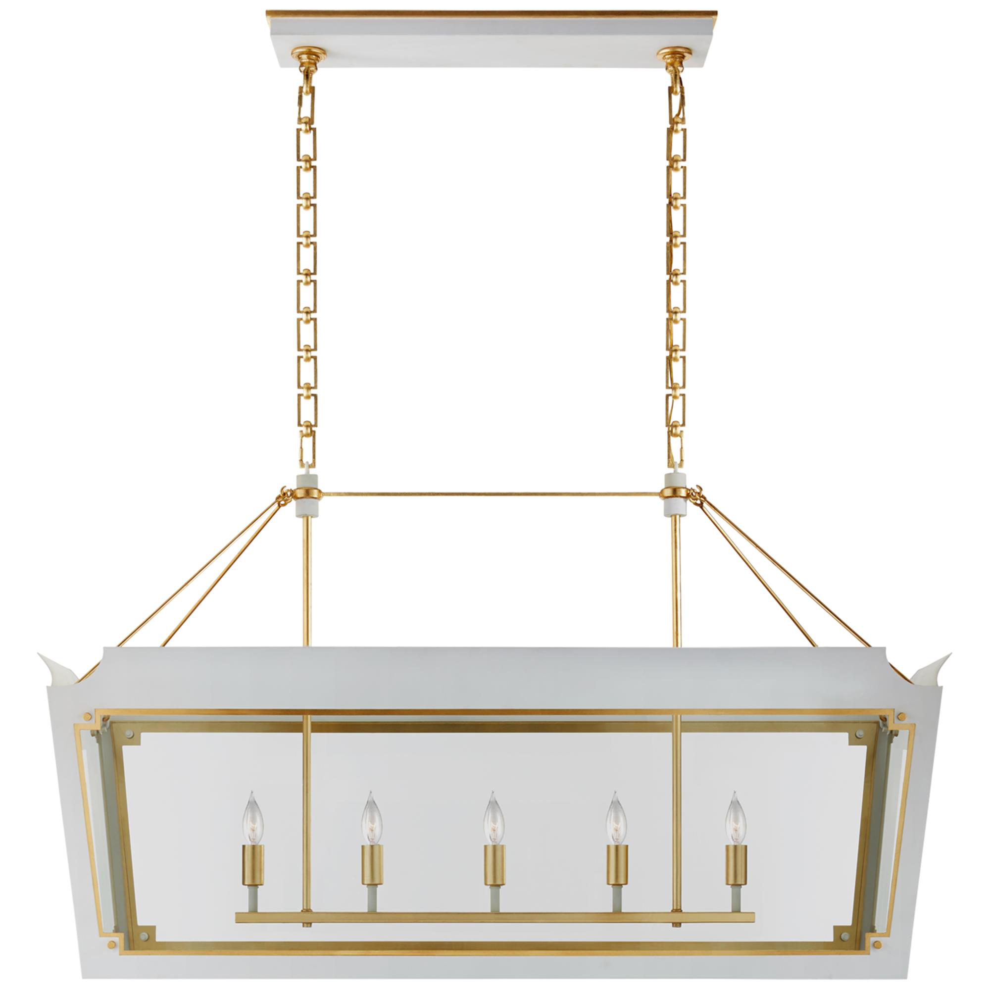 Shown in Soft White And Gild finish and Clear glass