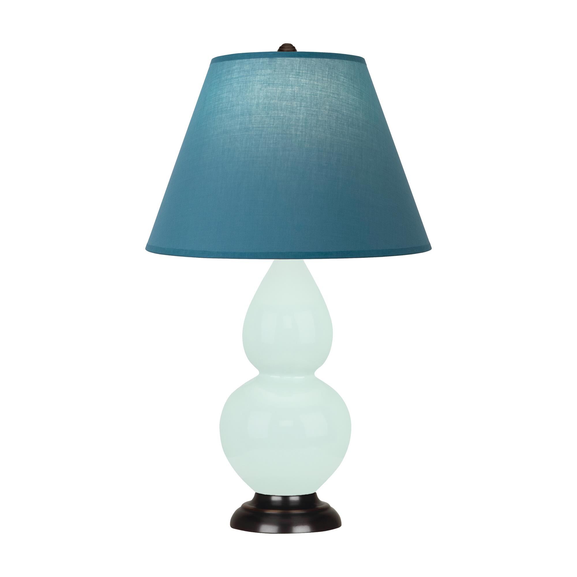 Shown in Mint Glazed finish and Bright Blue with Gray Lining shade and Deep Patina Bronze accent