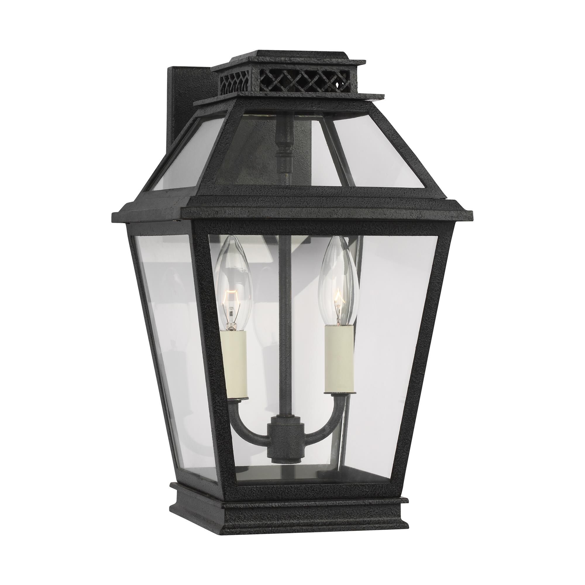 Shown in Dark Weathered Zinc finish and Clear Panels glass
