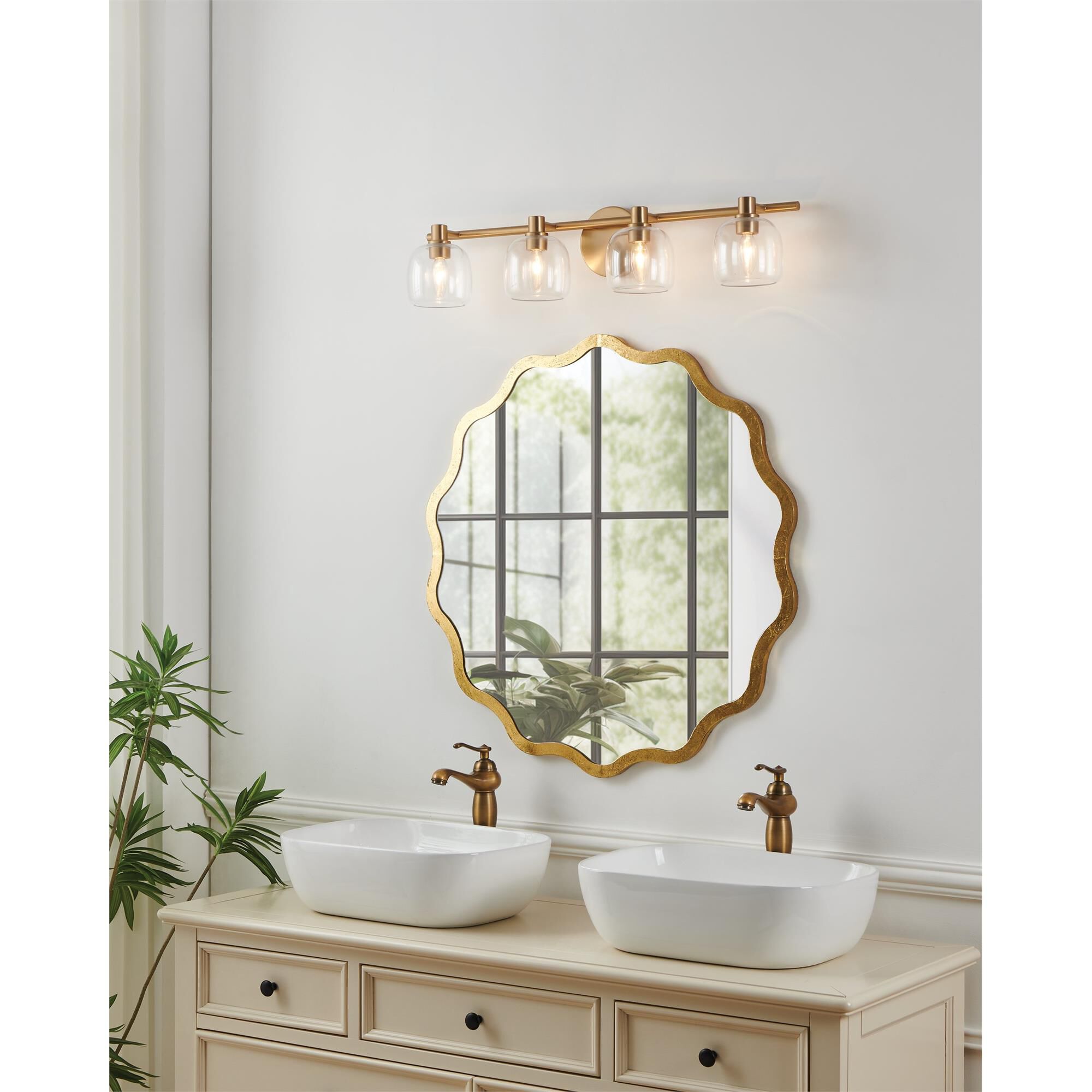 Shown in Champagne Gold finish and Clear glass