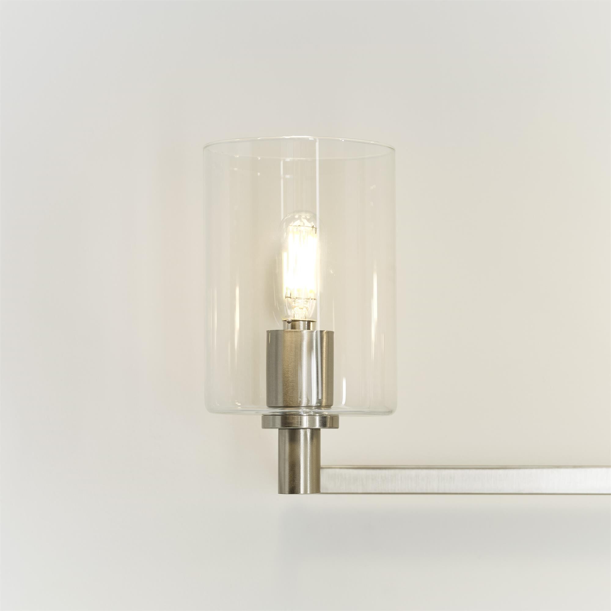 Shown in Brushed Nickel Silver finish and Clear glass