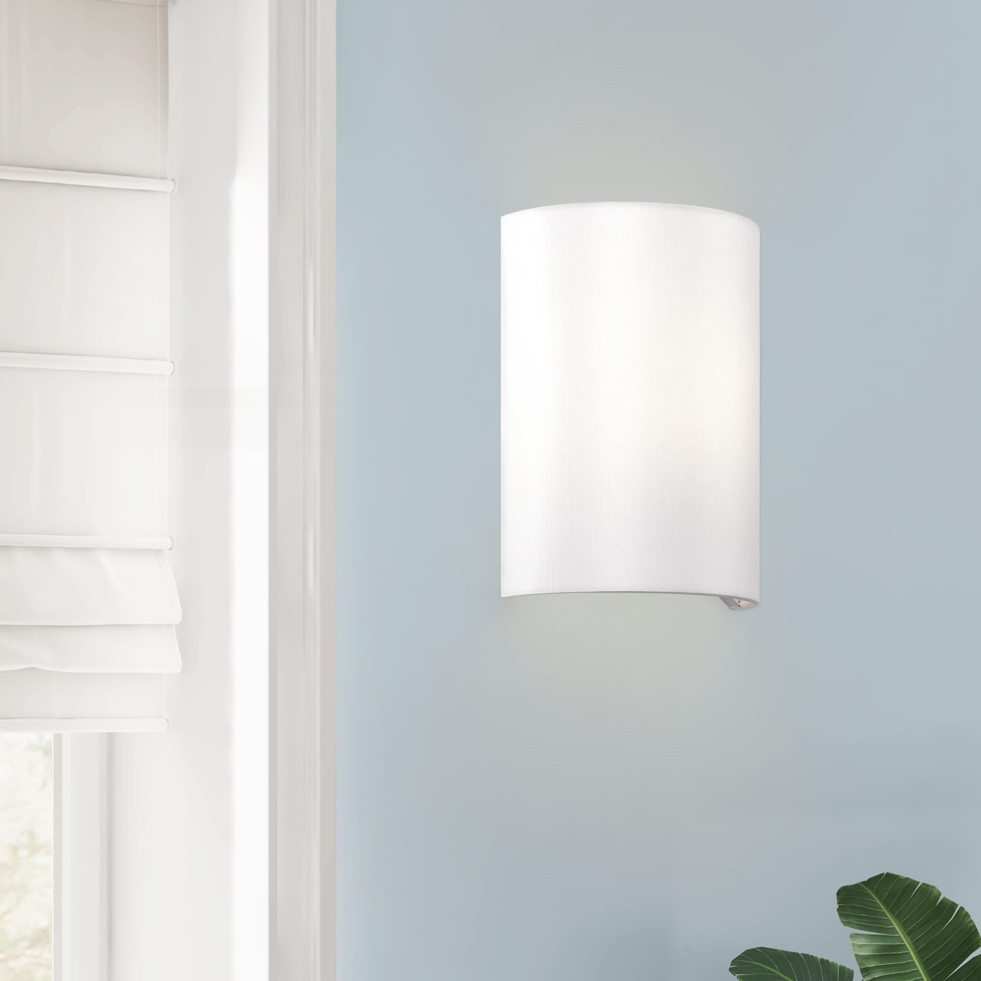 Shown in Shiny White finish and Hand Crafted Off-White Fabric shade