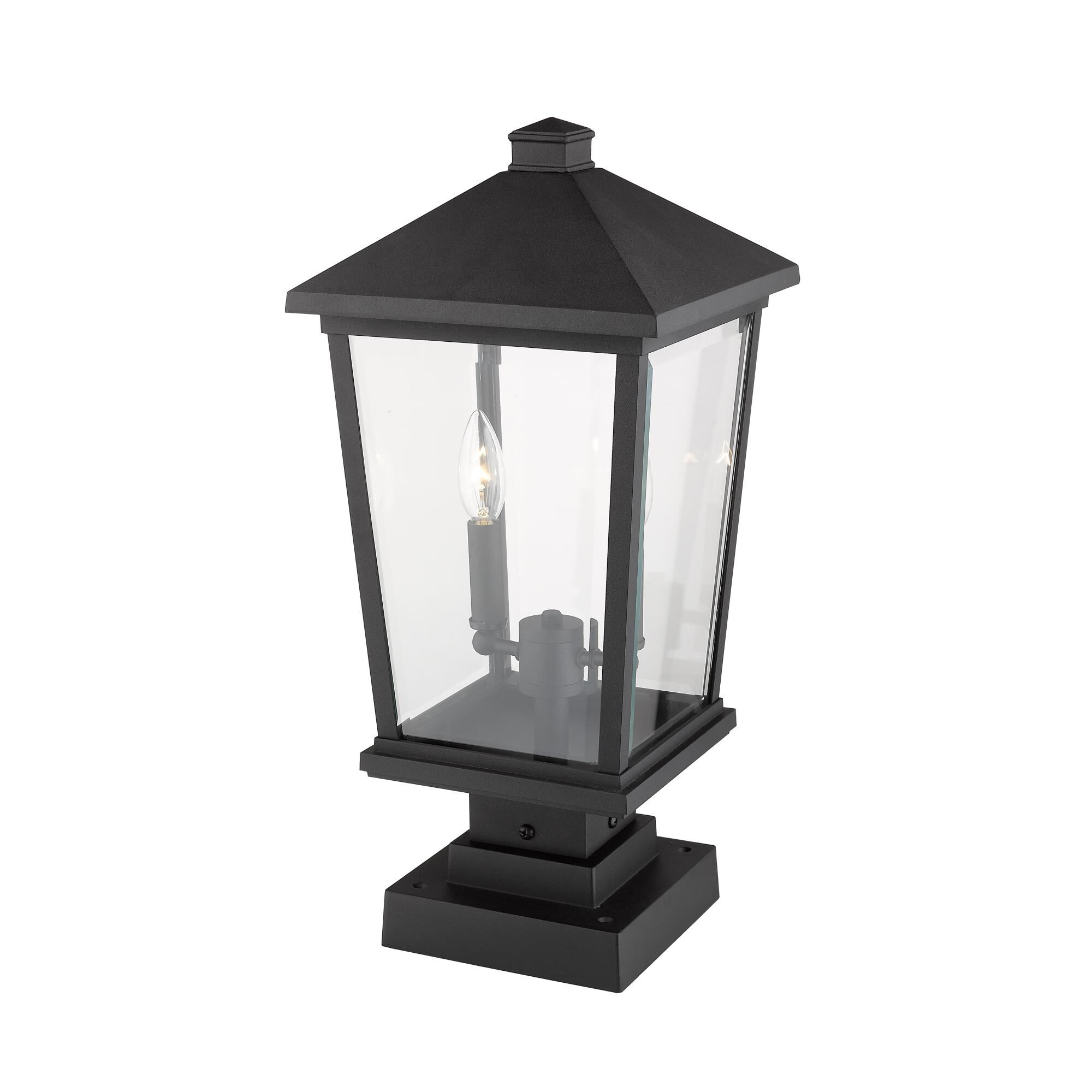 Shown in Black finish and Glass shade