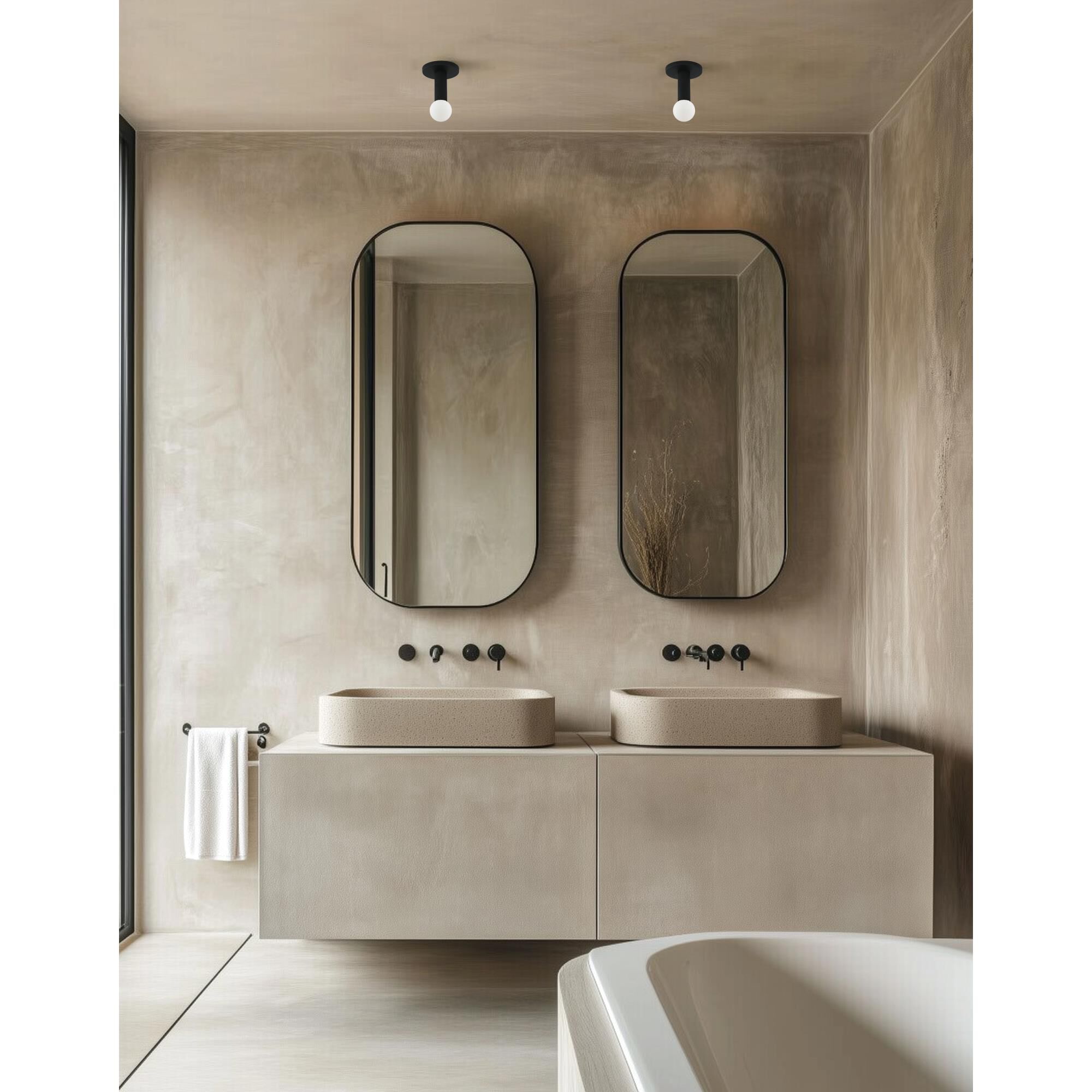 Shown in Black finish and White Globe glass