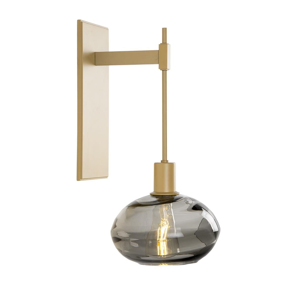 Shown in Gilded Brass finish and Optic Blown Smoke glass