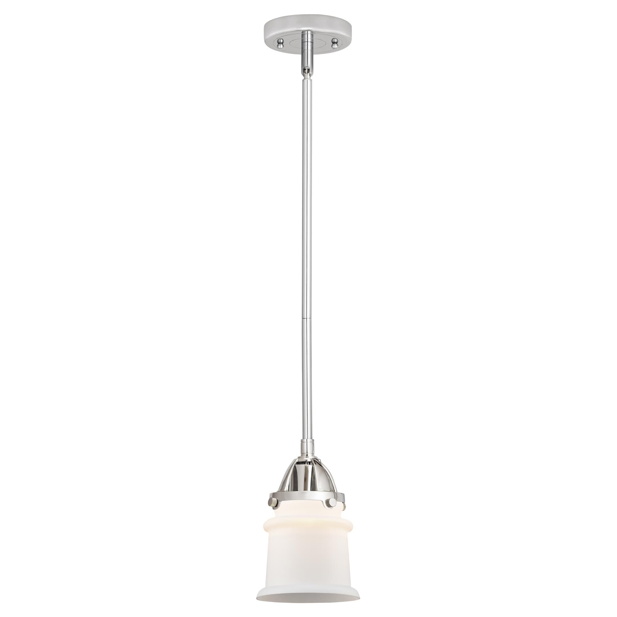 Shown in Polished Chrome finish and Matte White Canton glass and No Shade shade