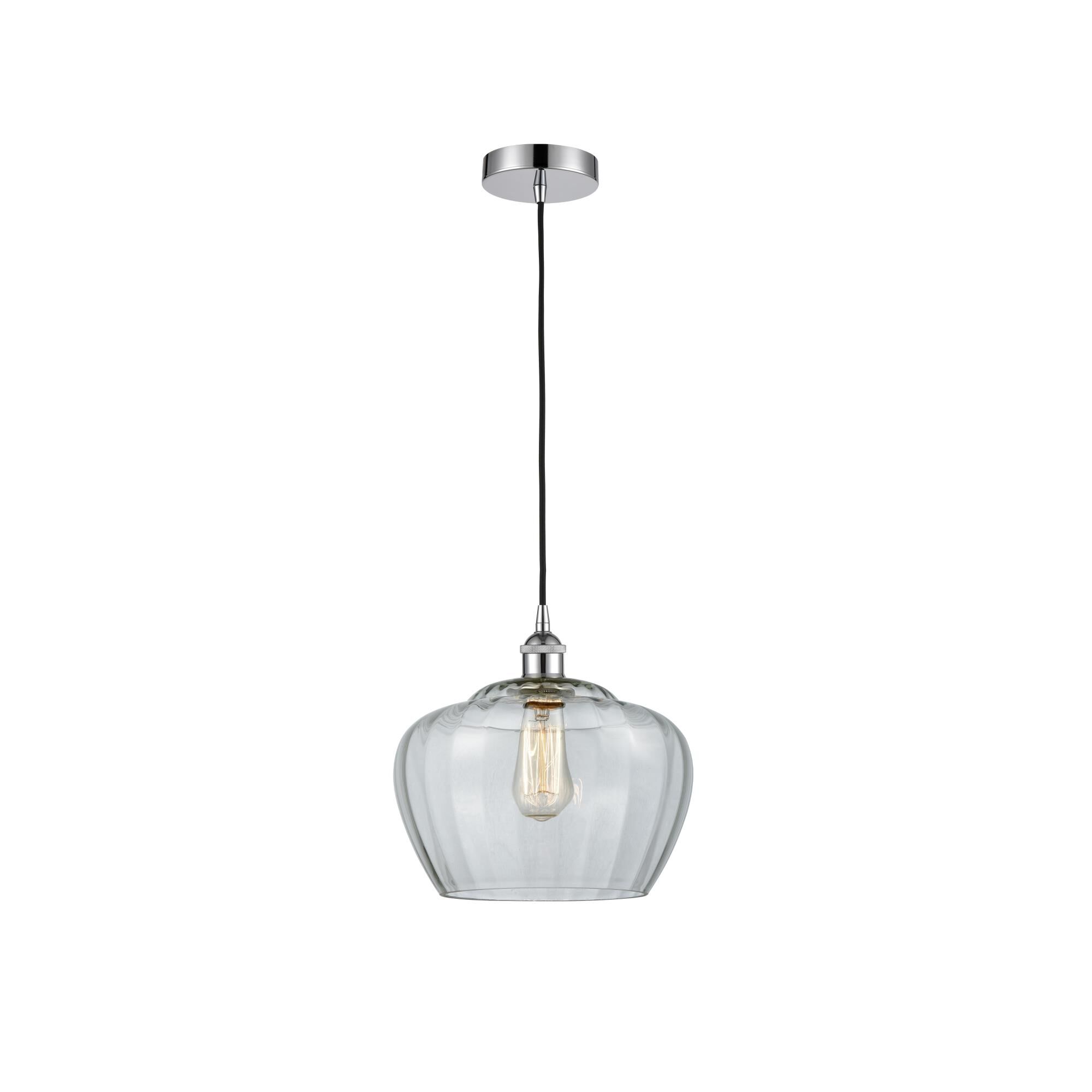 Shown in Polished Chrome finish and Large Clear Fenton glass