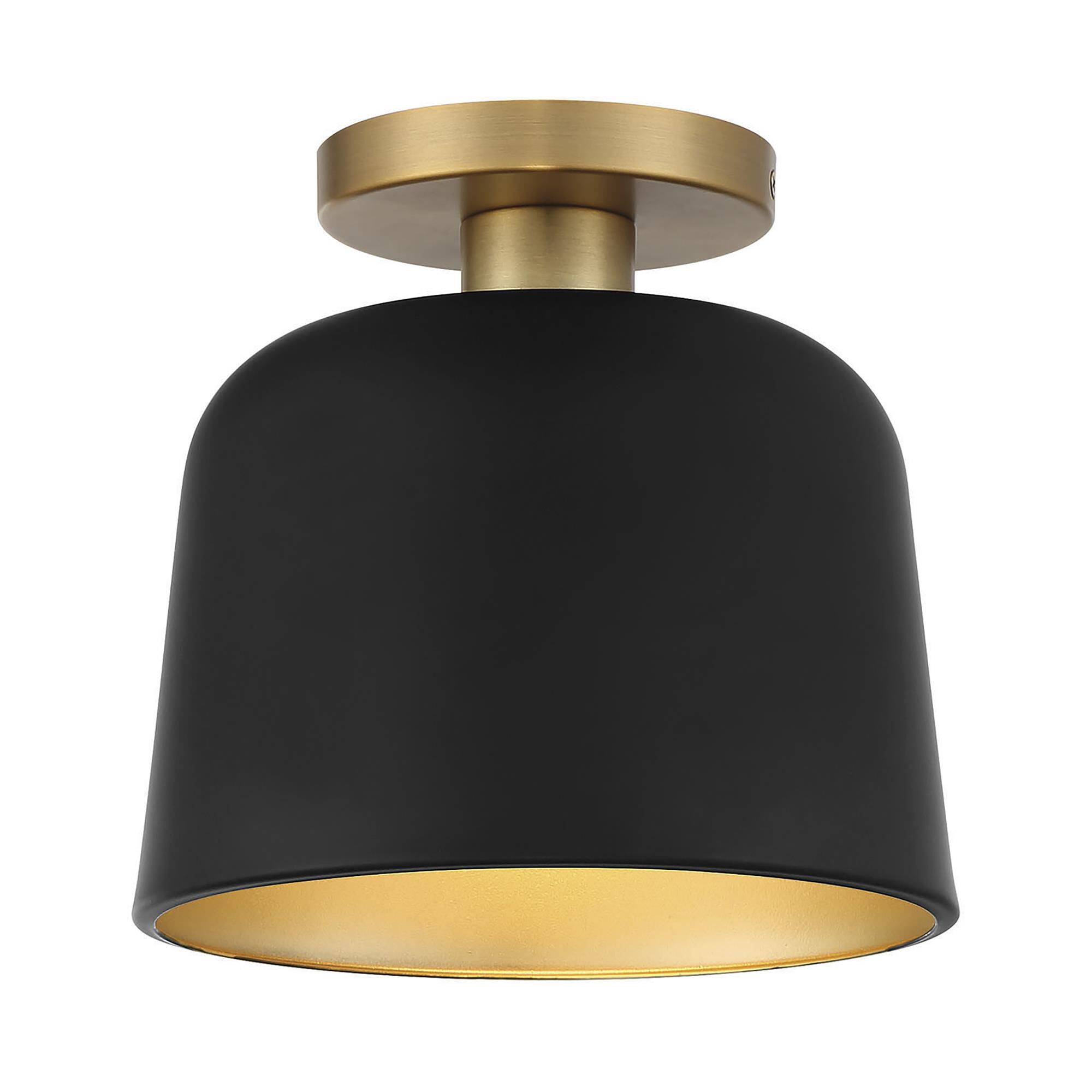 Shown in Matte Black With Natural Brass finish and Matte Black Metal shade
