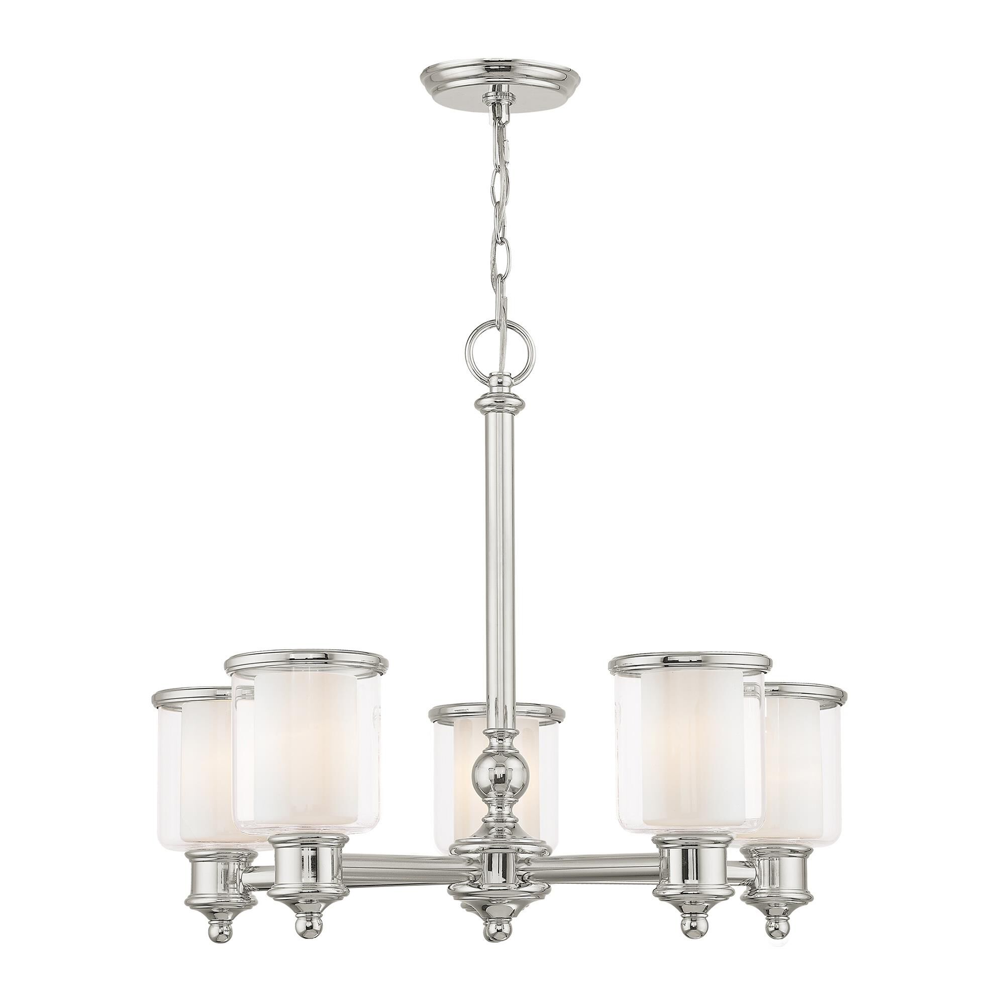 Shown in Polished Nickel finish and Hand Crafted Clear Glass Outside & Satin Opal White Glass Inside glass