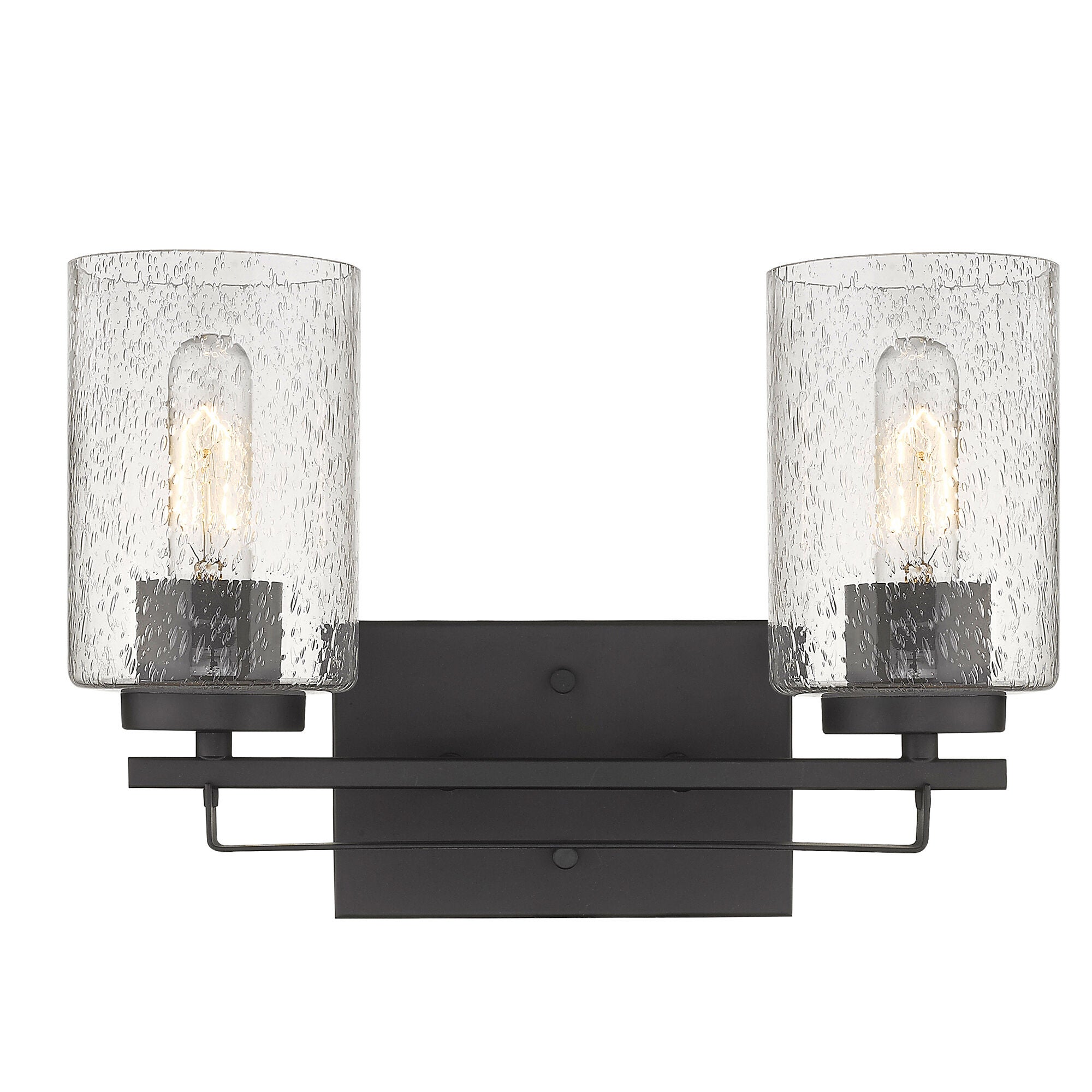 Shown in Oil-Rubbed Bronze finish and Clear glass and Clear, Seeded Cylindrical Glass s shade
