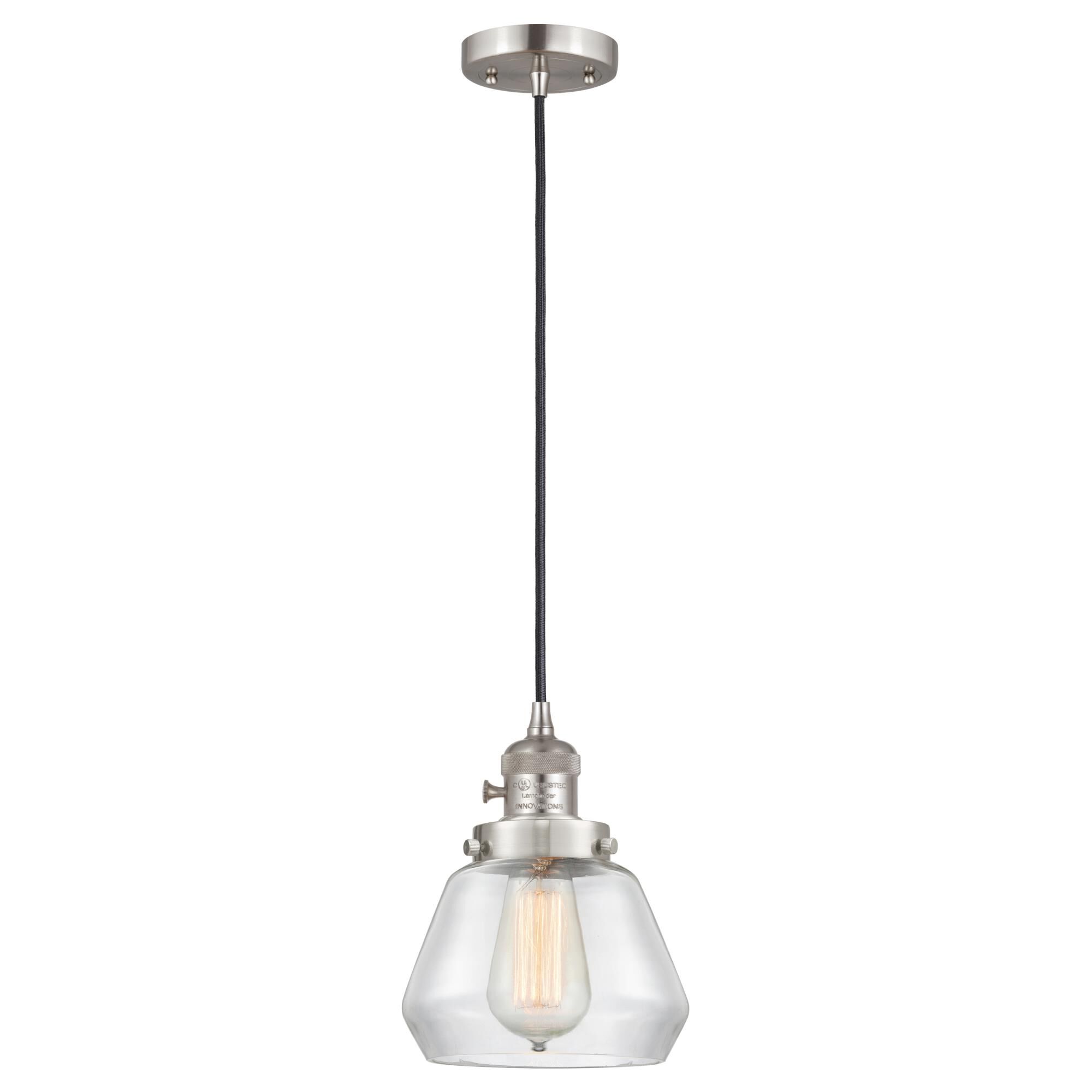 Shown in Brushed Satin Nickel finish and Clear glass