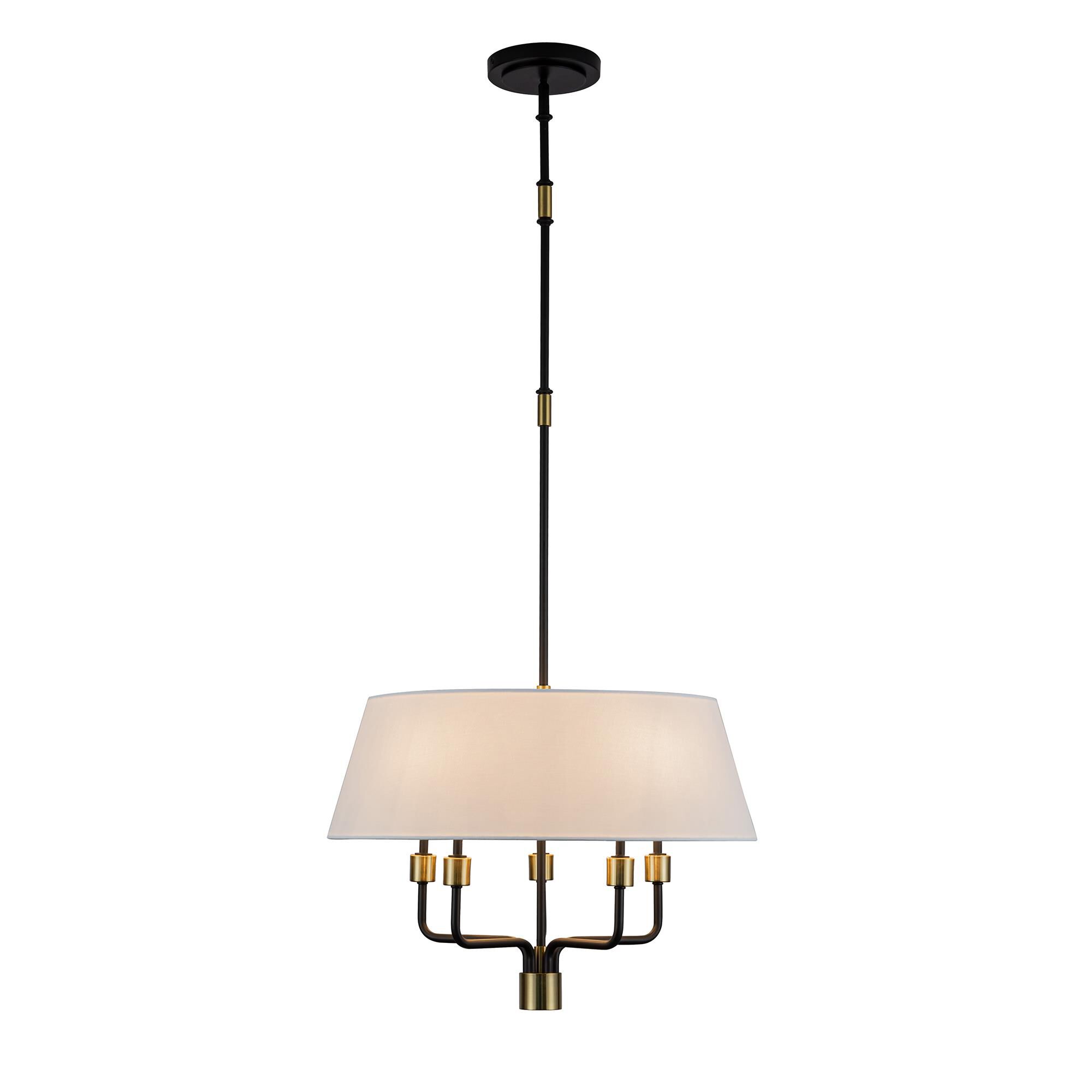 Shown in Black and Brushed Brass finish and Hardback Linen Fabric shade