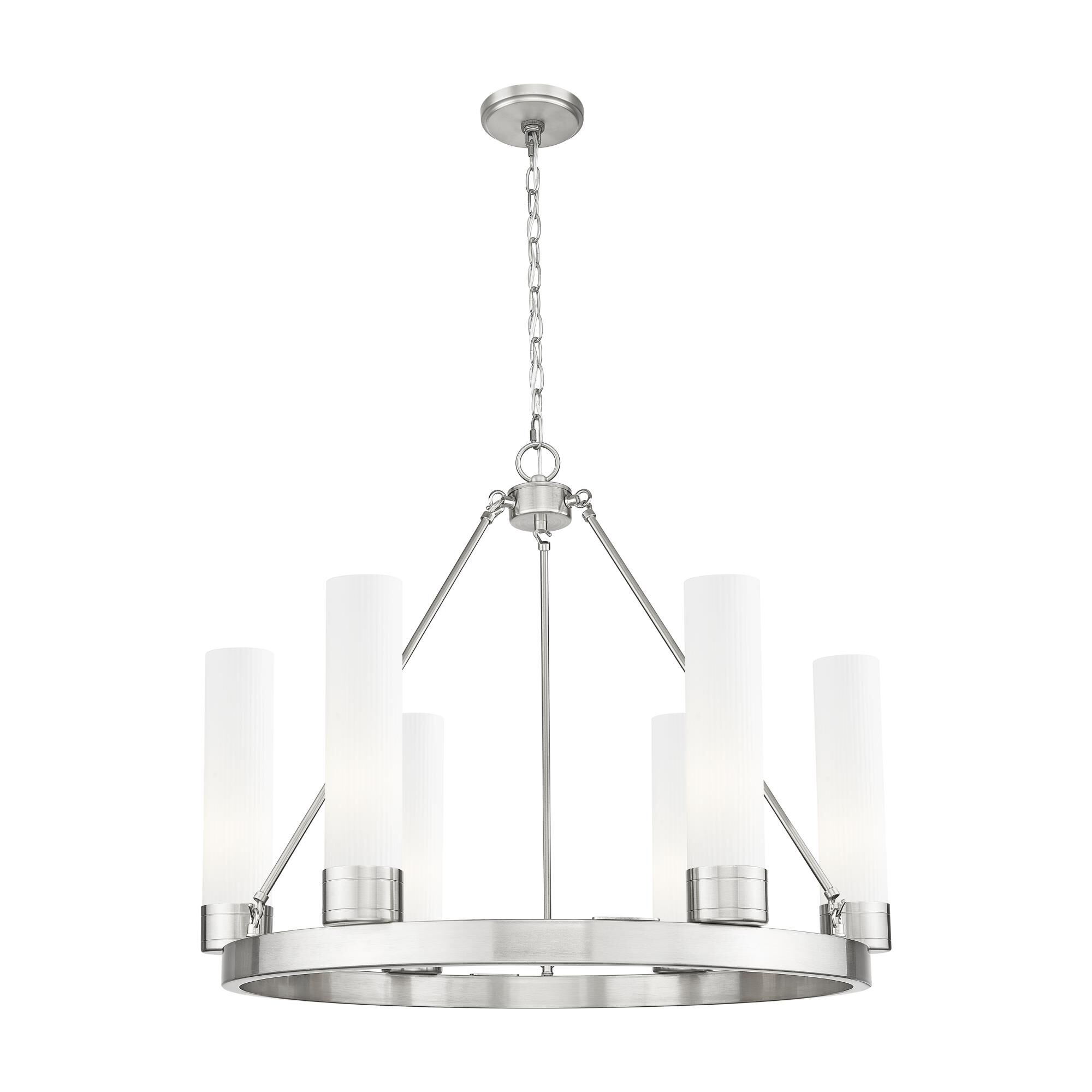 Shown in Satin Nickel finish and Striped White glass