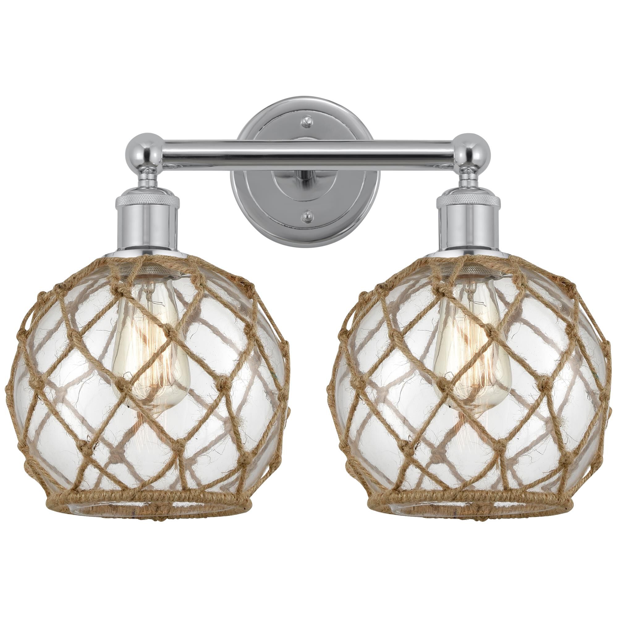 Shown in Polished Chrome finish and Clear with Brown Rope glass