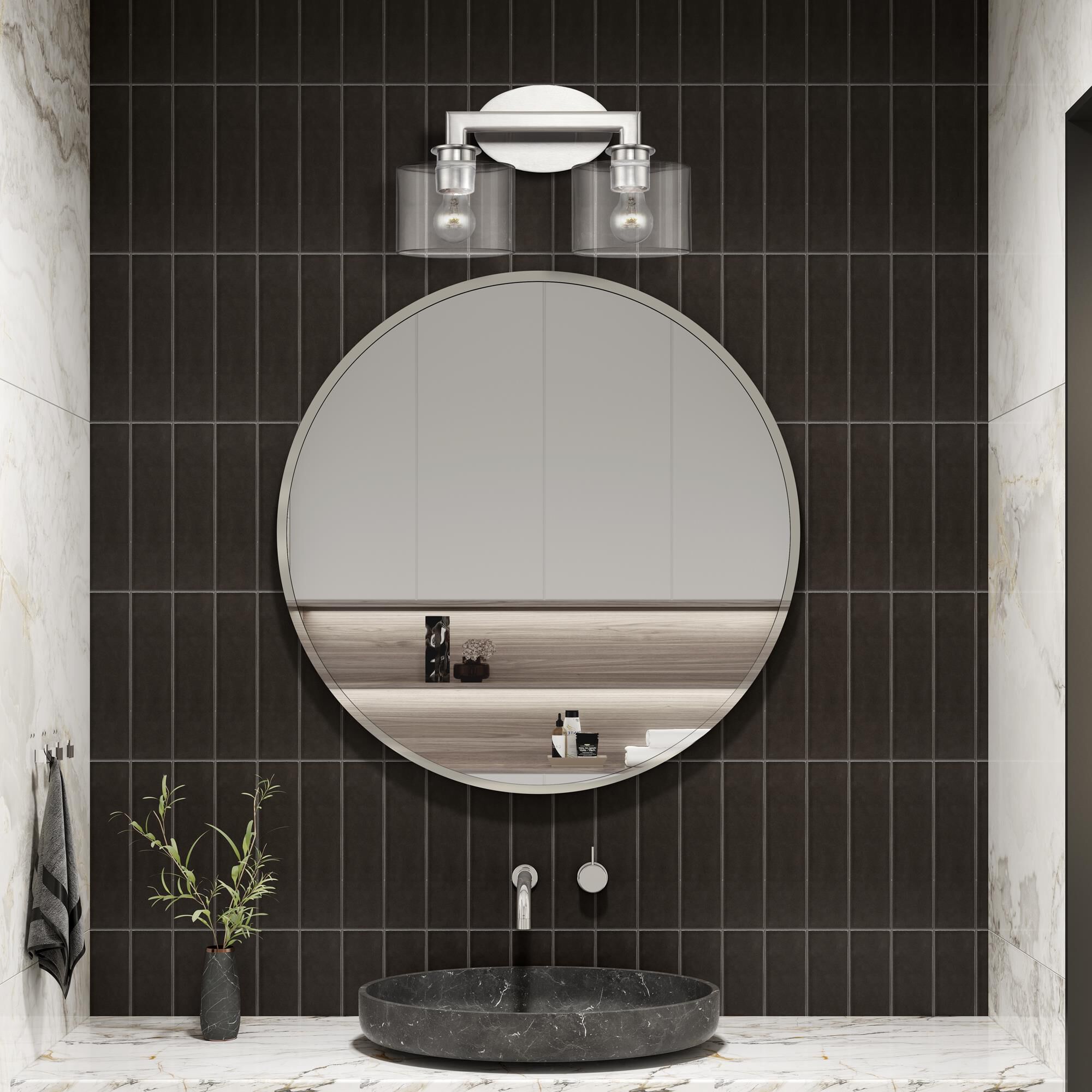 Shown in Brushed Nickel finish and Mouth Blown Clear glass