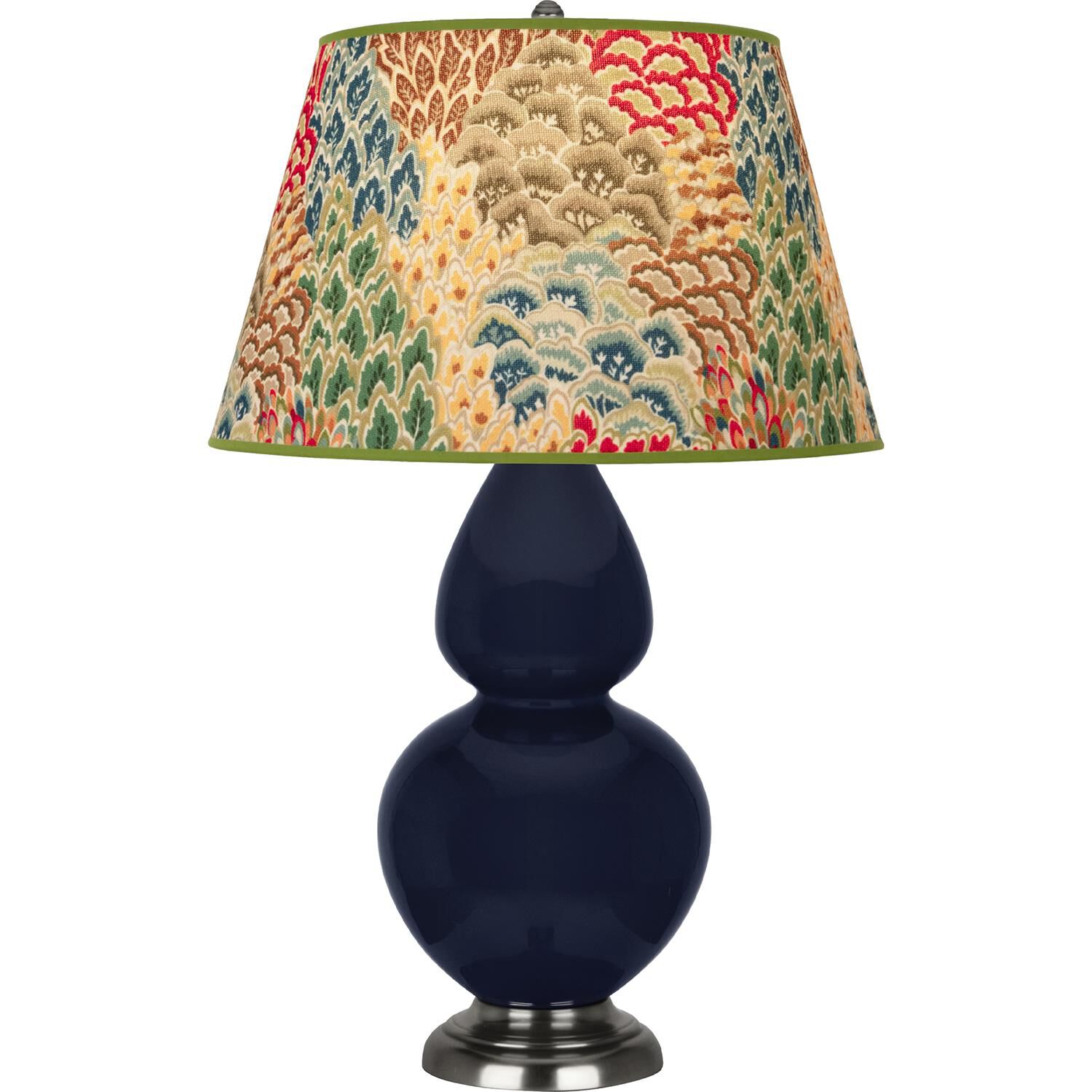 Shown in Midnight Blue finish and Fall Floral shade and Antique Silver accent