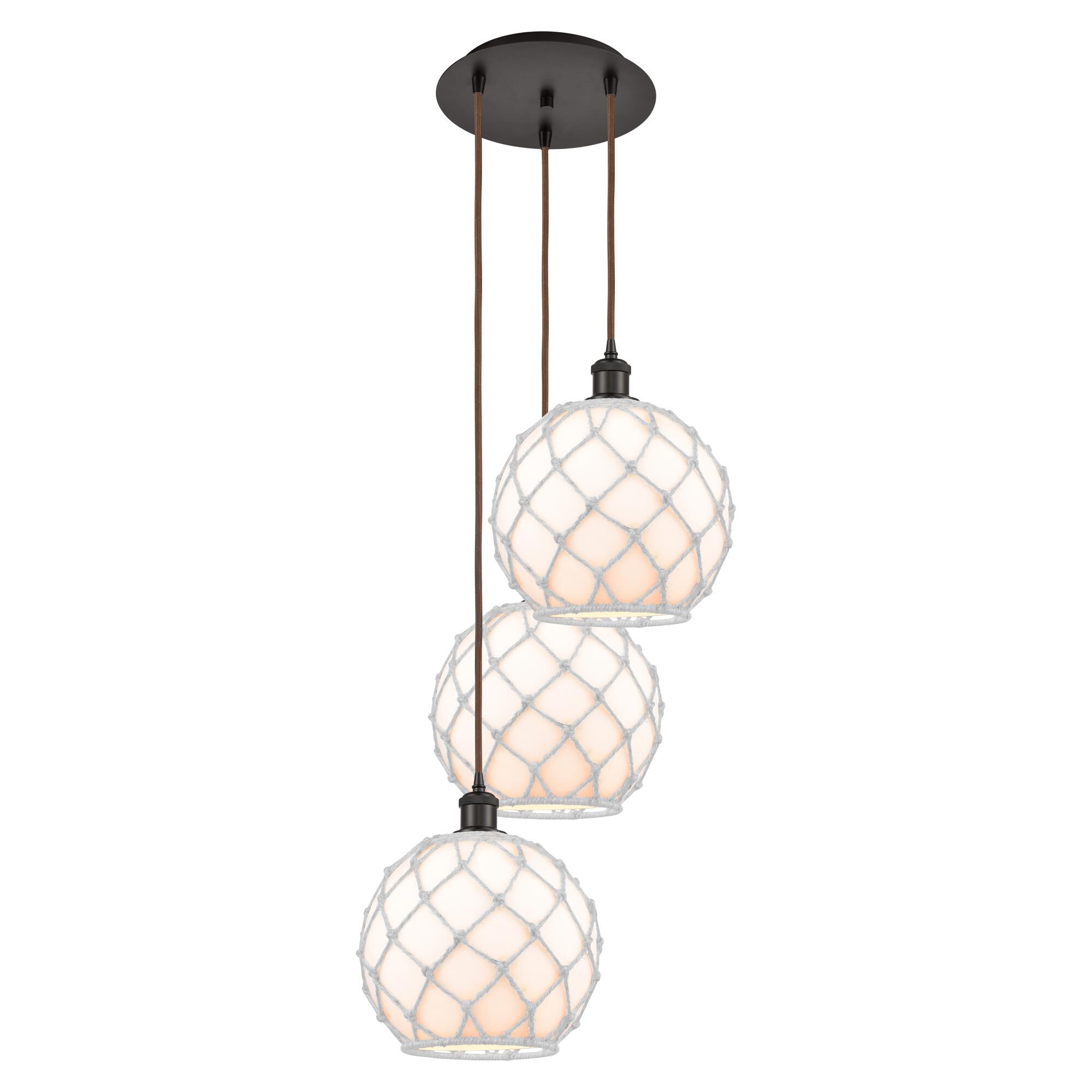 Shown in Oil Rubbed Bronze finish and White with White Rope glass