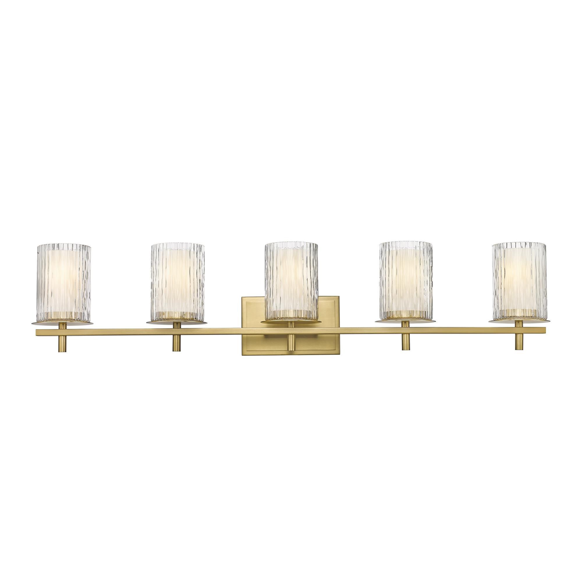 Shown in Modern Gold finish and Clear + Etched Opal glass and Clear + Etched Opal shade