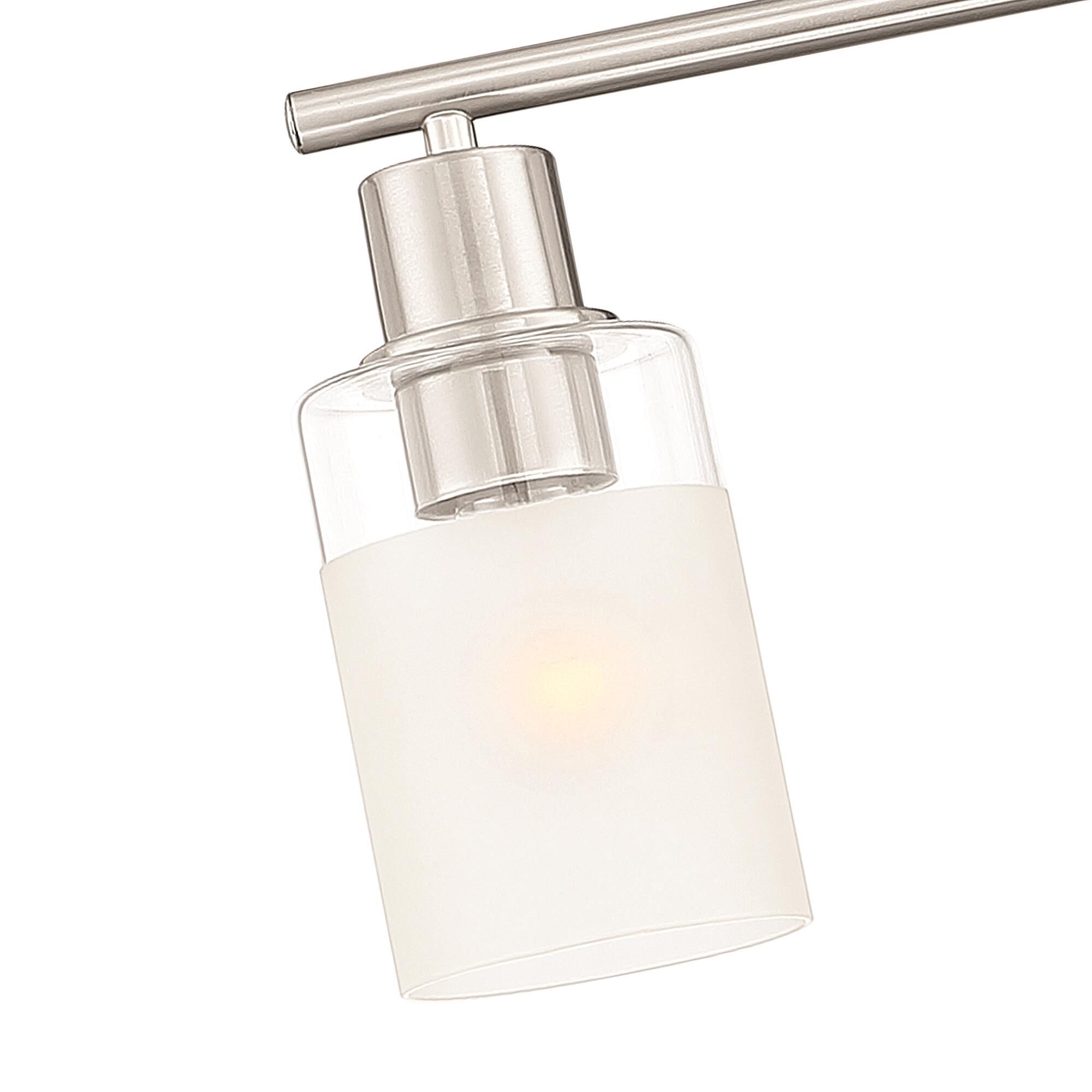 Shown in Brushed Nickel finish and Clear and Etched glass