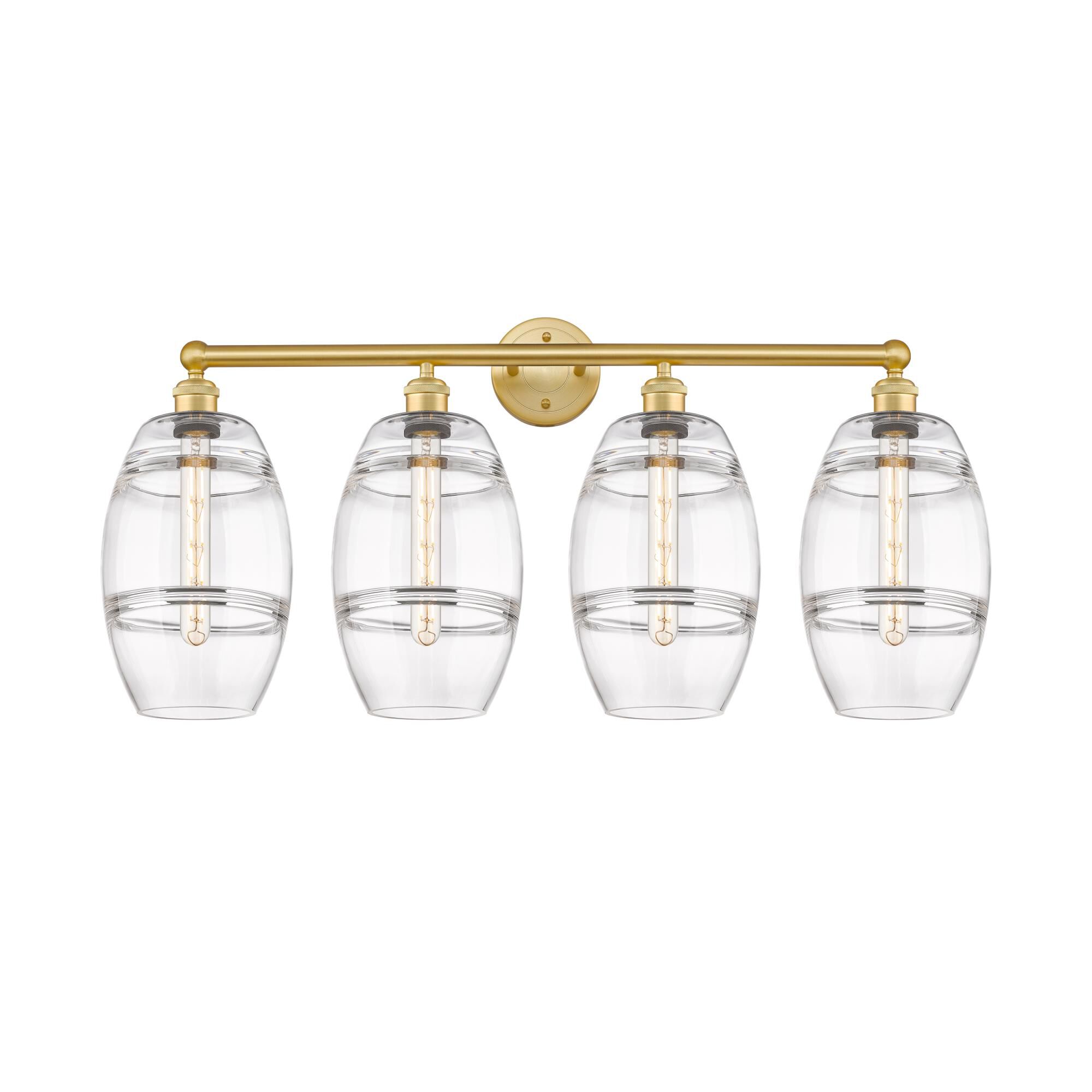 Shown in Satin Gold finish and Clear glass