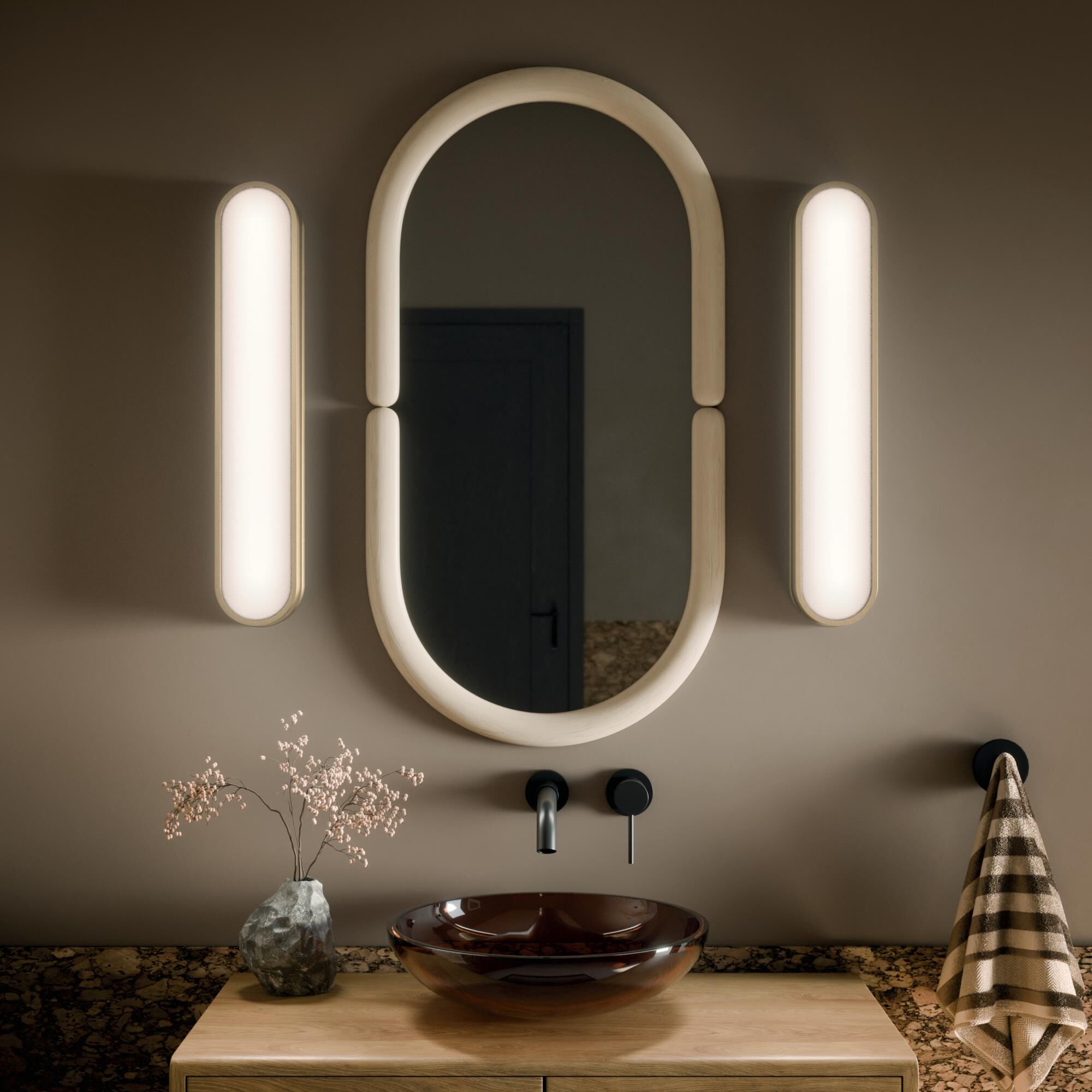 Shown in Champagne Bronze finish and White glass