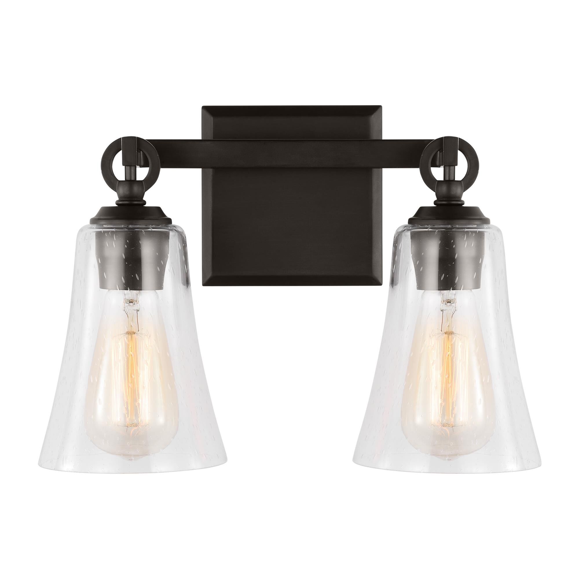Shown in Aged Iron finish and Clear Seeded glass