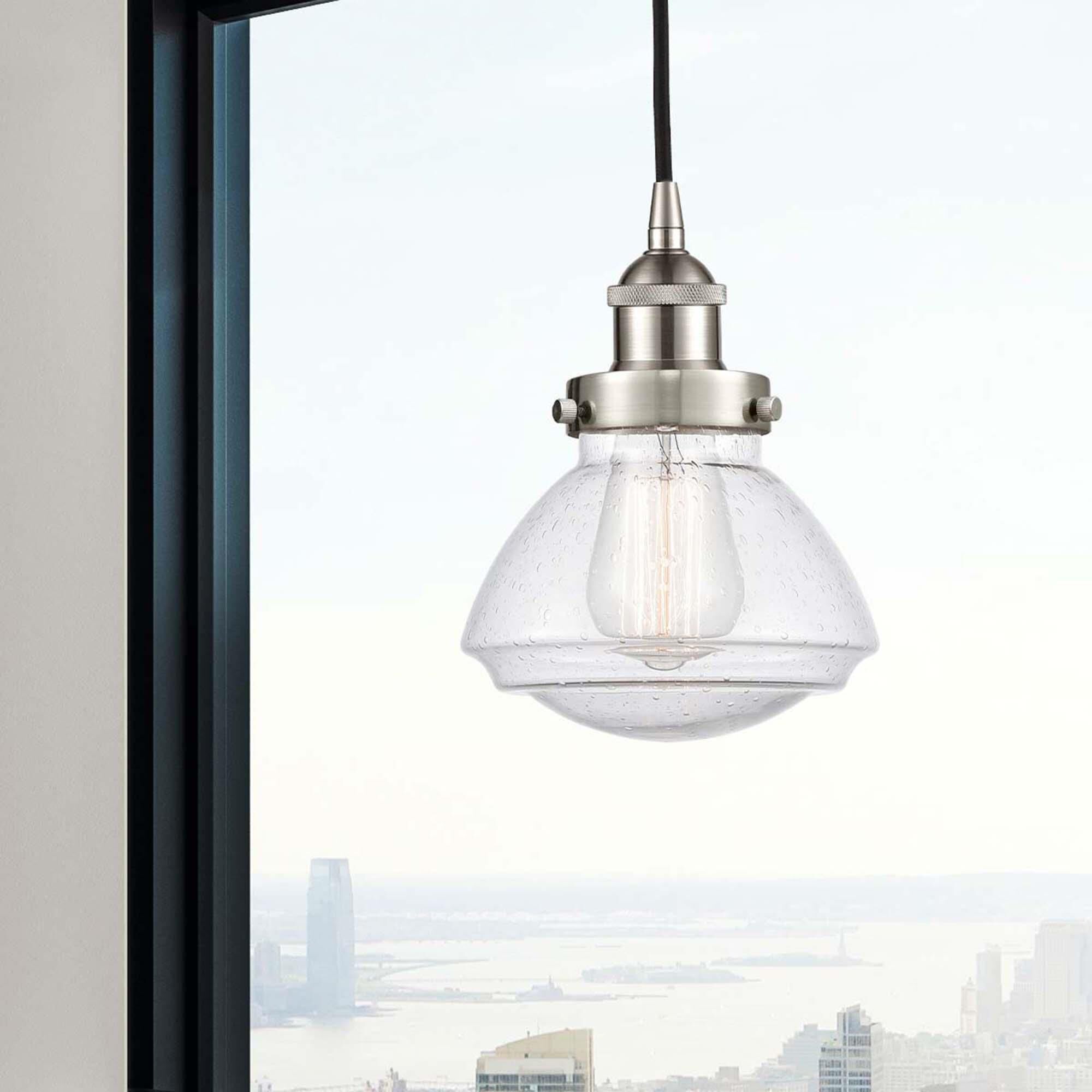 Shown in Brushed Satin Nickel finish and Seedy glass
