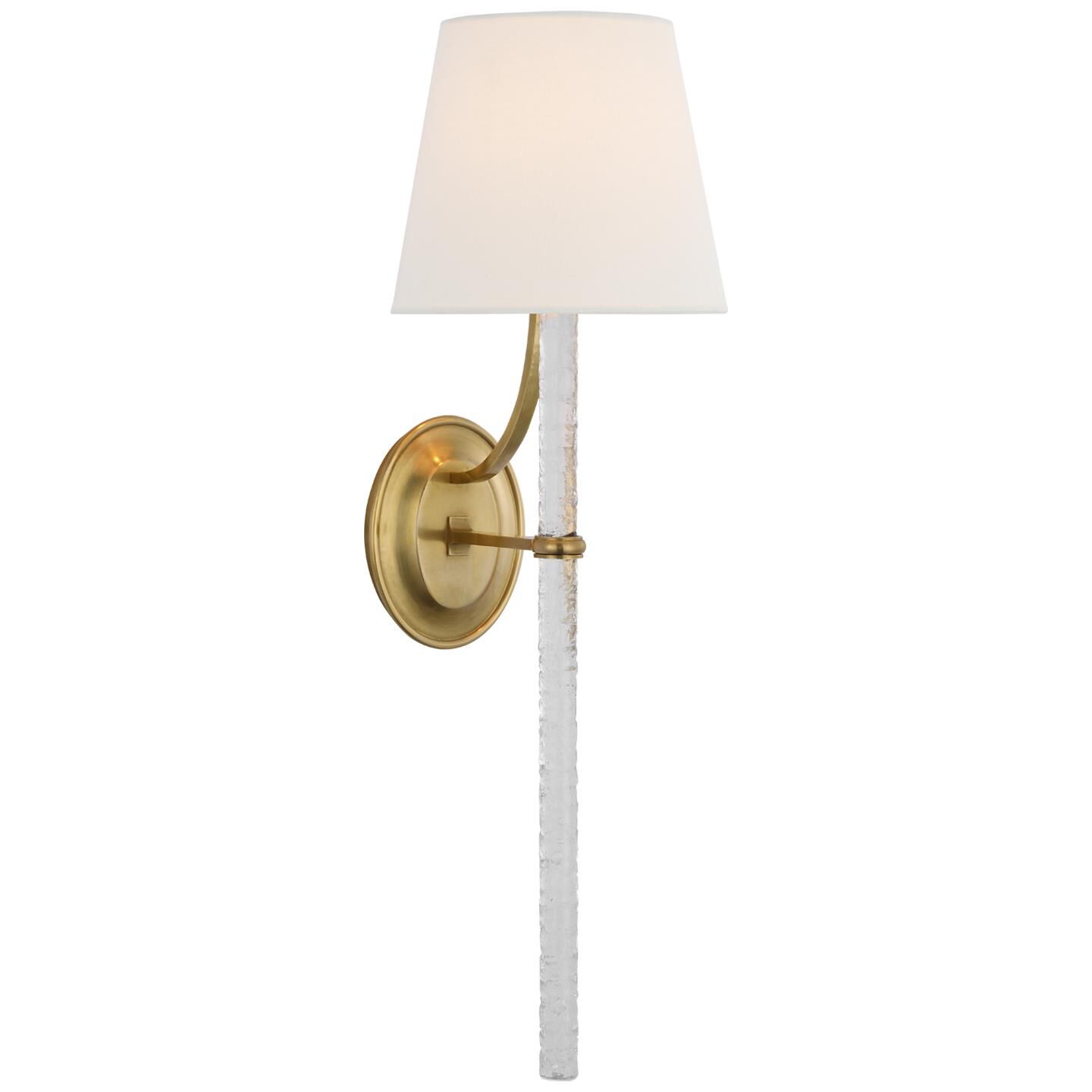 Shown in Soft Brass and Clear Wavy Glass finish and Linen shade