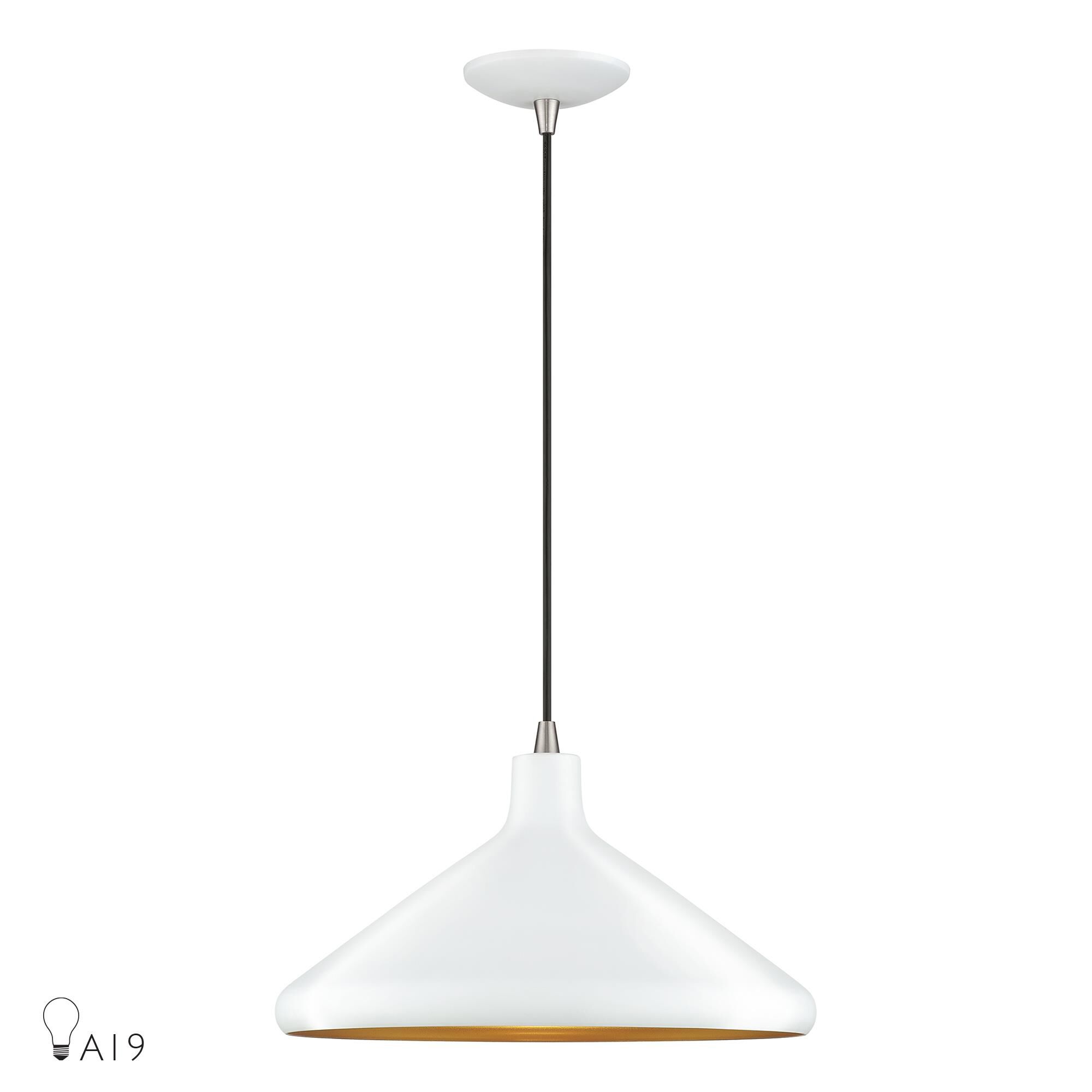 Shown in White with Brushed Nickel Accents finish and White Aluminum with Gold Inside shade