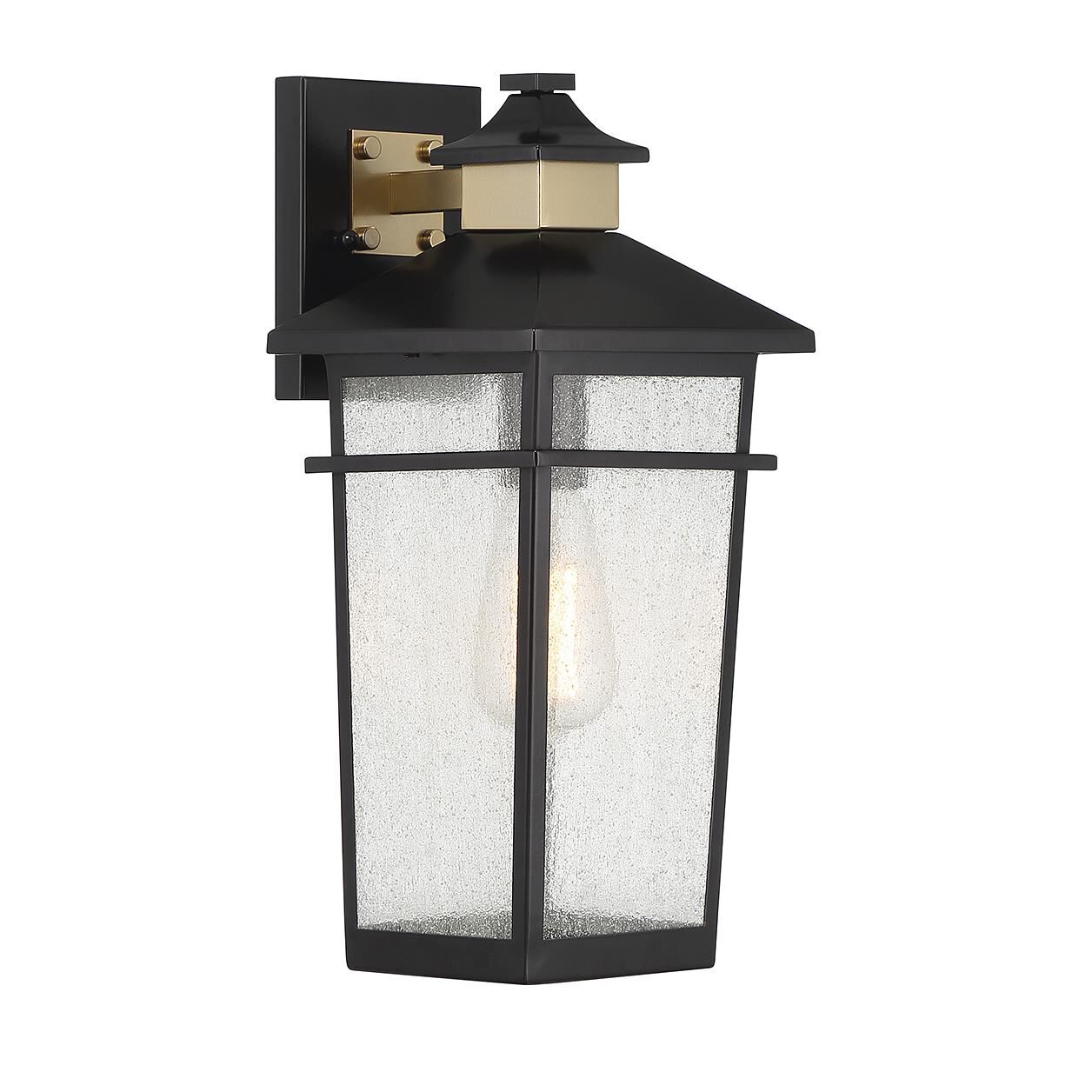 Shown in Matte Black with Warm Brass finish and Clear Seeded glass
