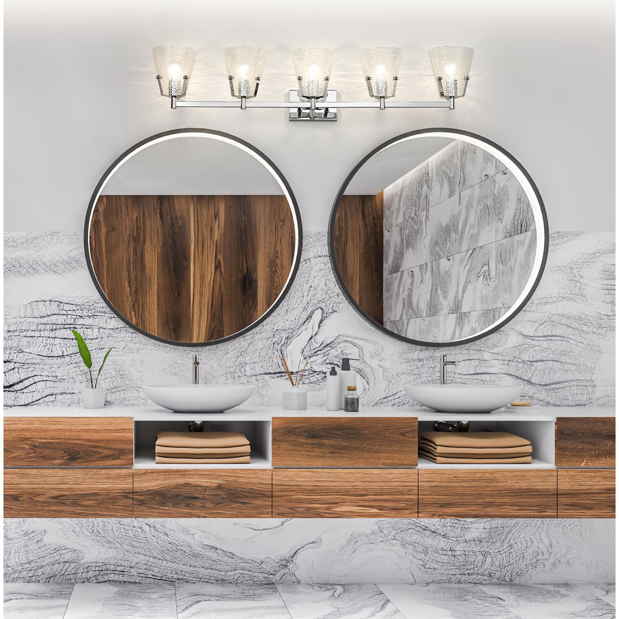 Shown in Chrome finish and Clear Ribbed glass