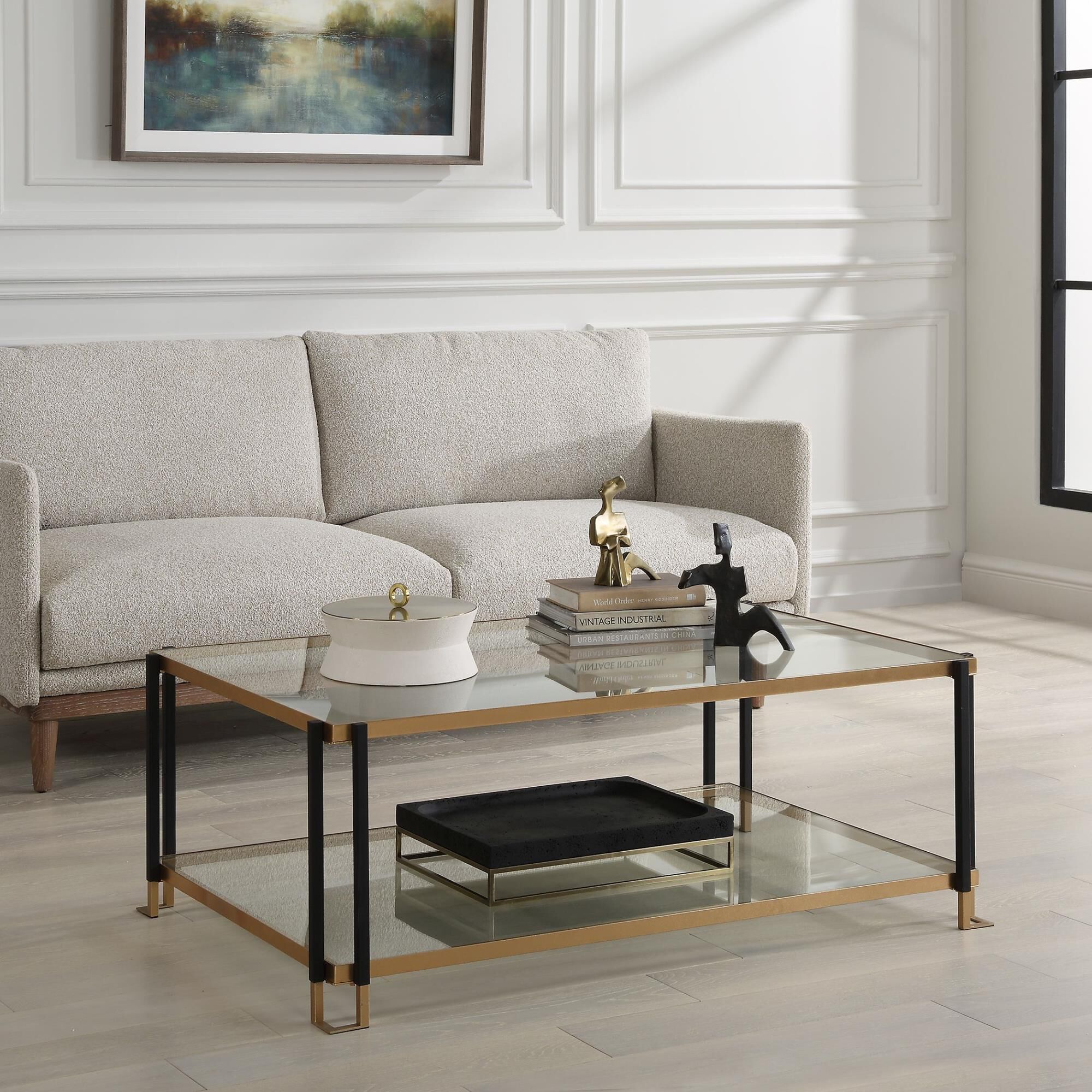 Shown in Featuring A Clean Lined Solid Iron Frame, This Contemporary Coffee Table Is Finished In A Two-Toned  finish