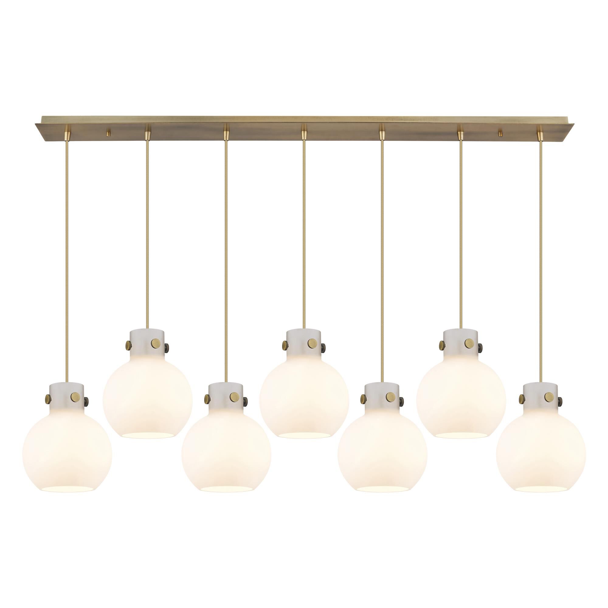 Shown in Brushed Brass finish and White glass and White Glass shade
