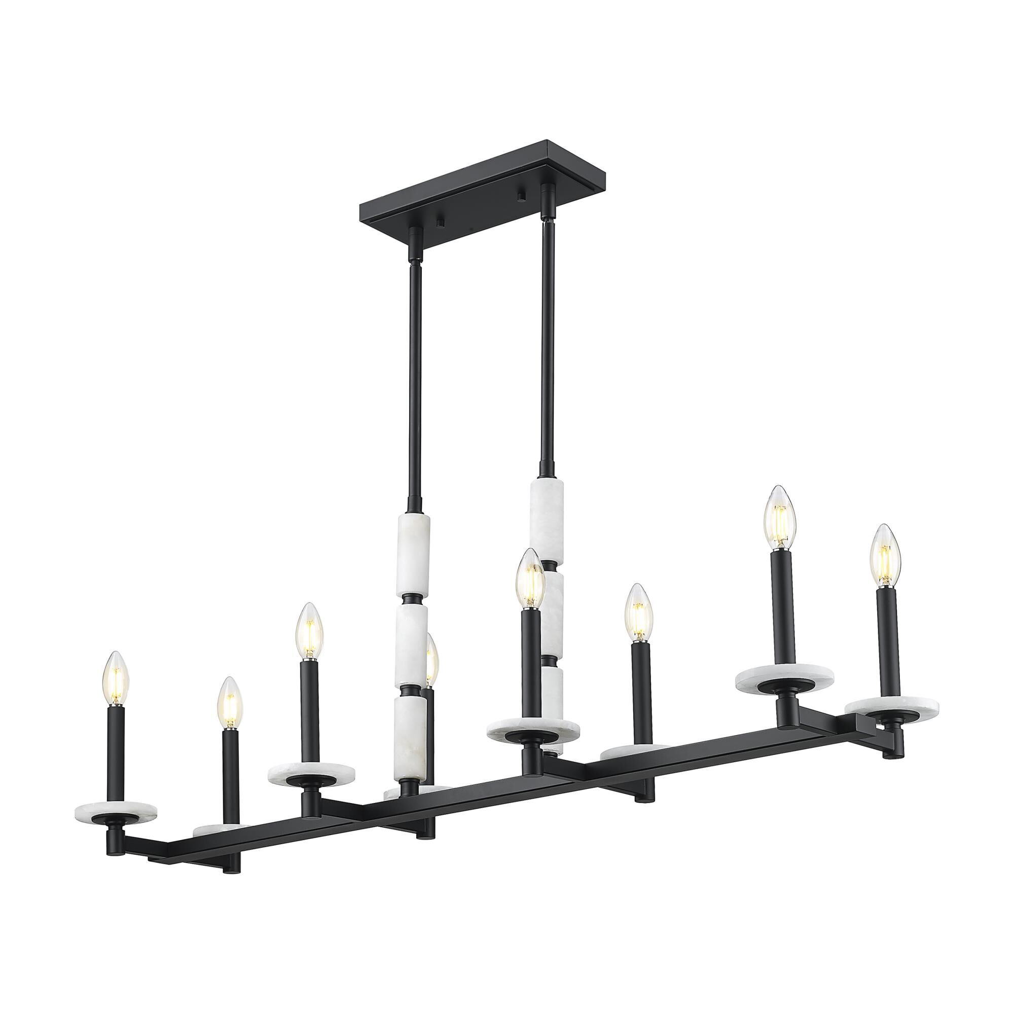 Shown in Matte Black finish and Alabaster glass and Alabaster shade