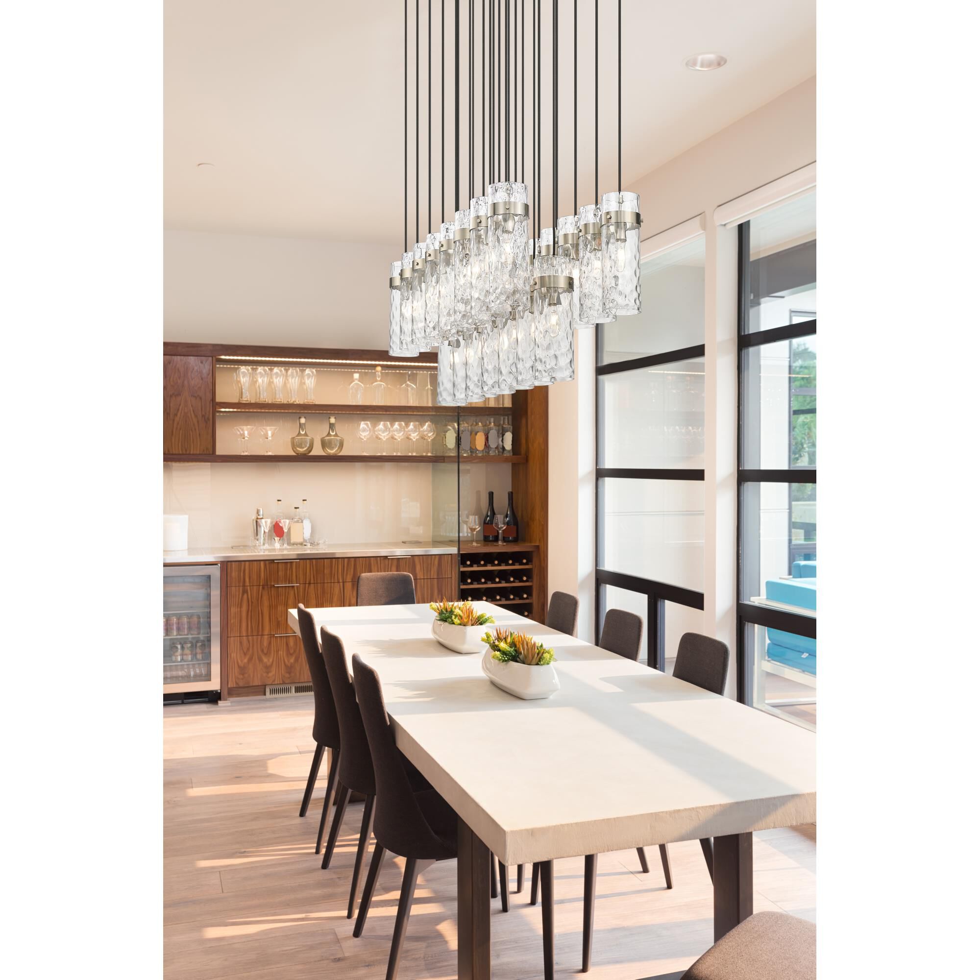 Shown in Brushed Nickel finish and Clear Water glass and Clear Water shade