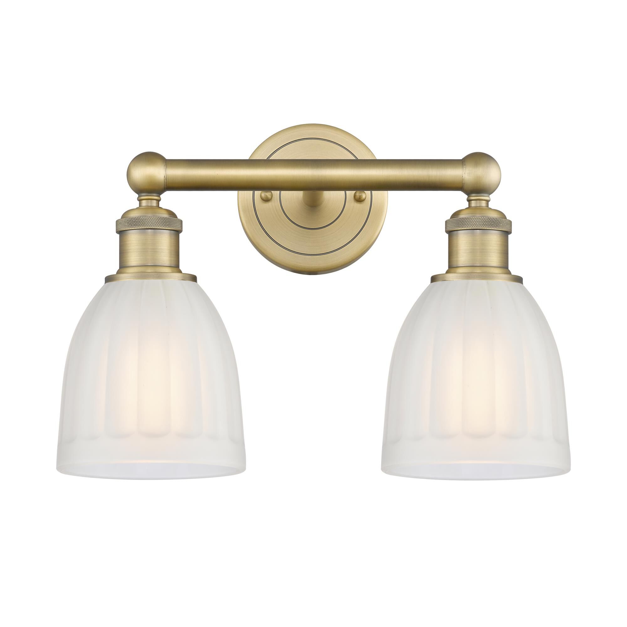 Shown in Brushed Brass finish and White glass