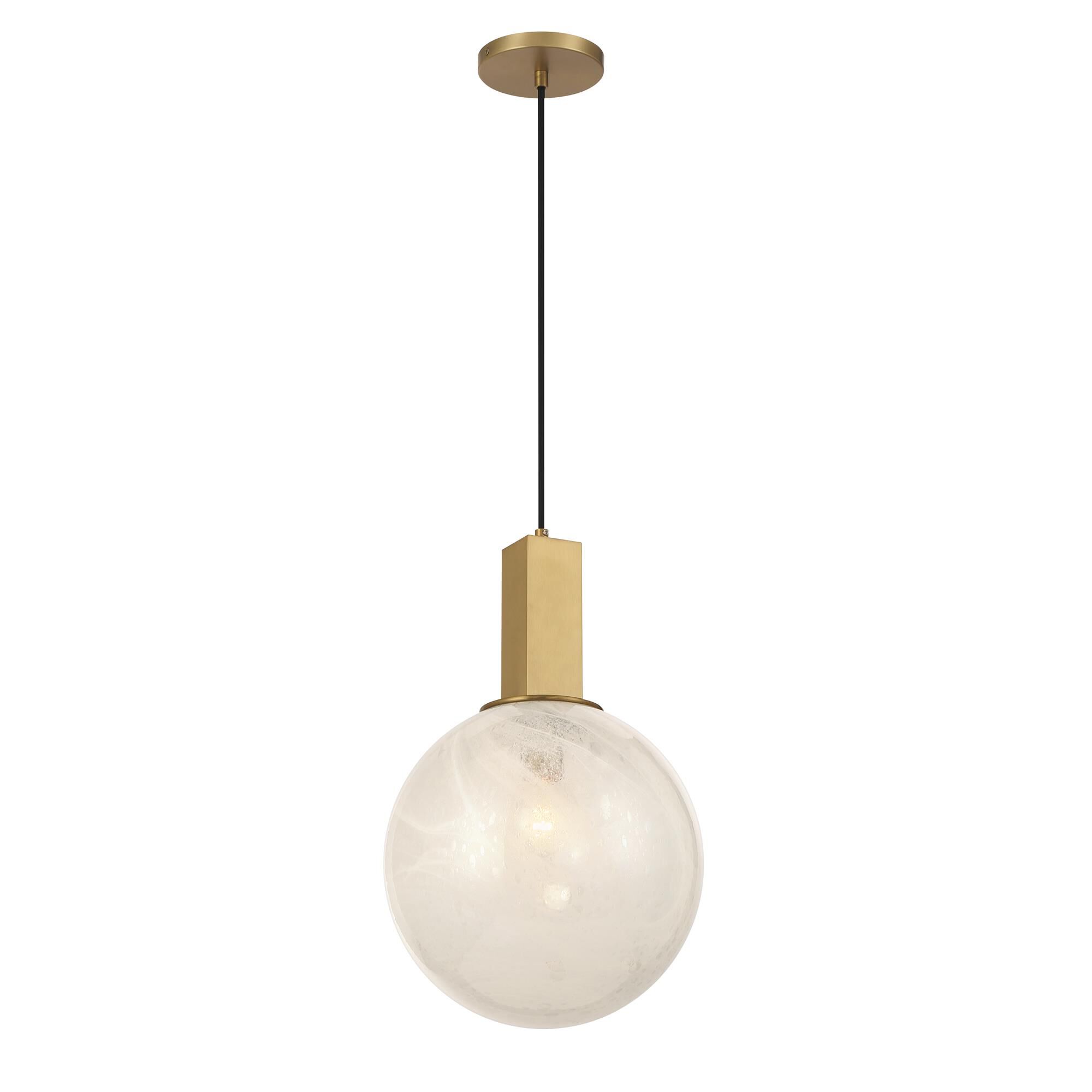 Shown in Legacy Brass finish and White Bubble glass