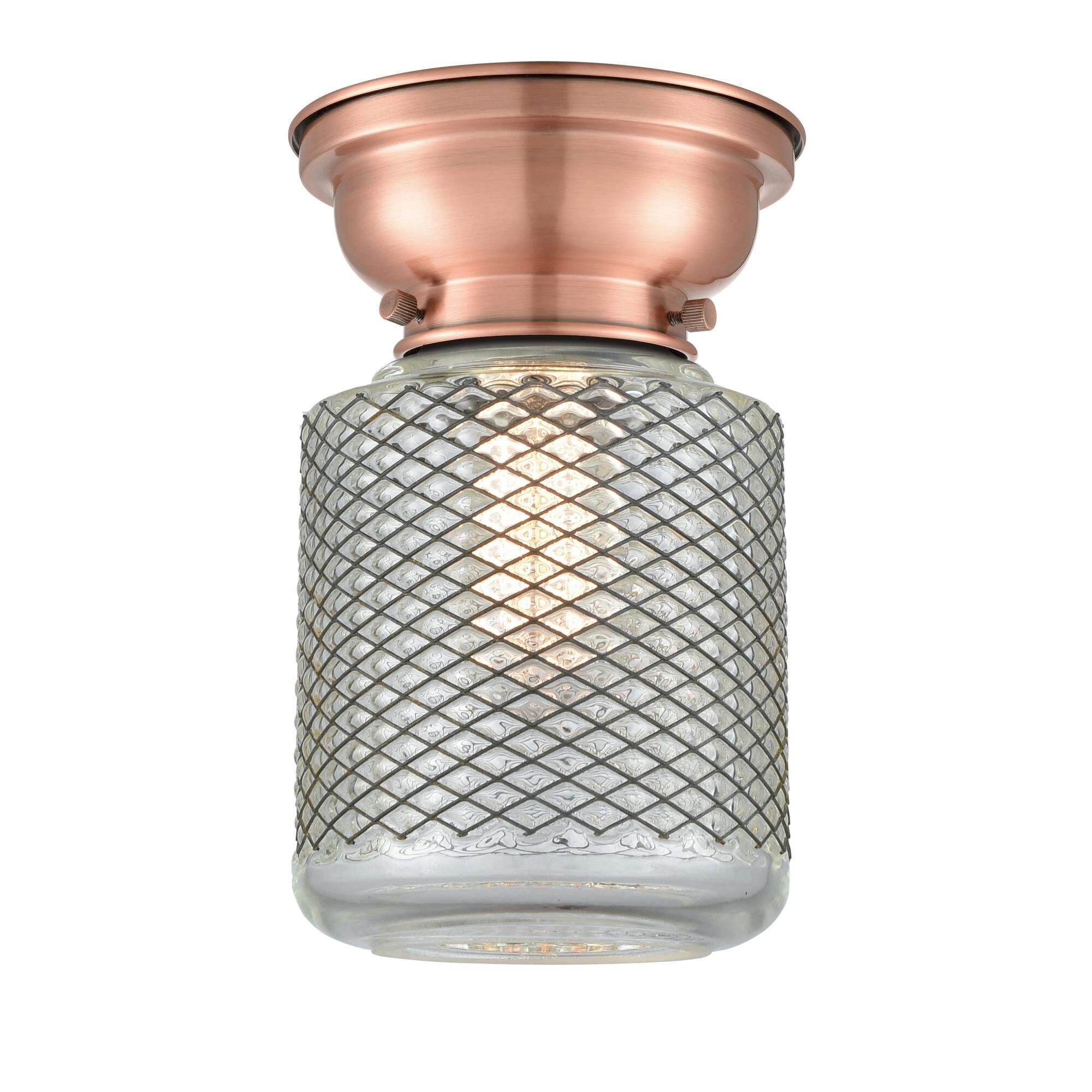 Shown in Antique Copper finish and Cylinder glass and Glass shade