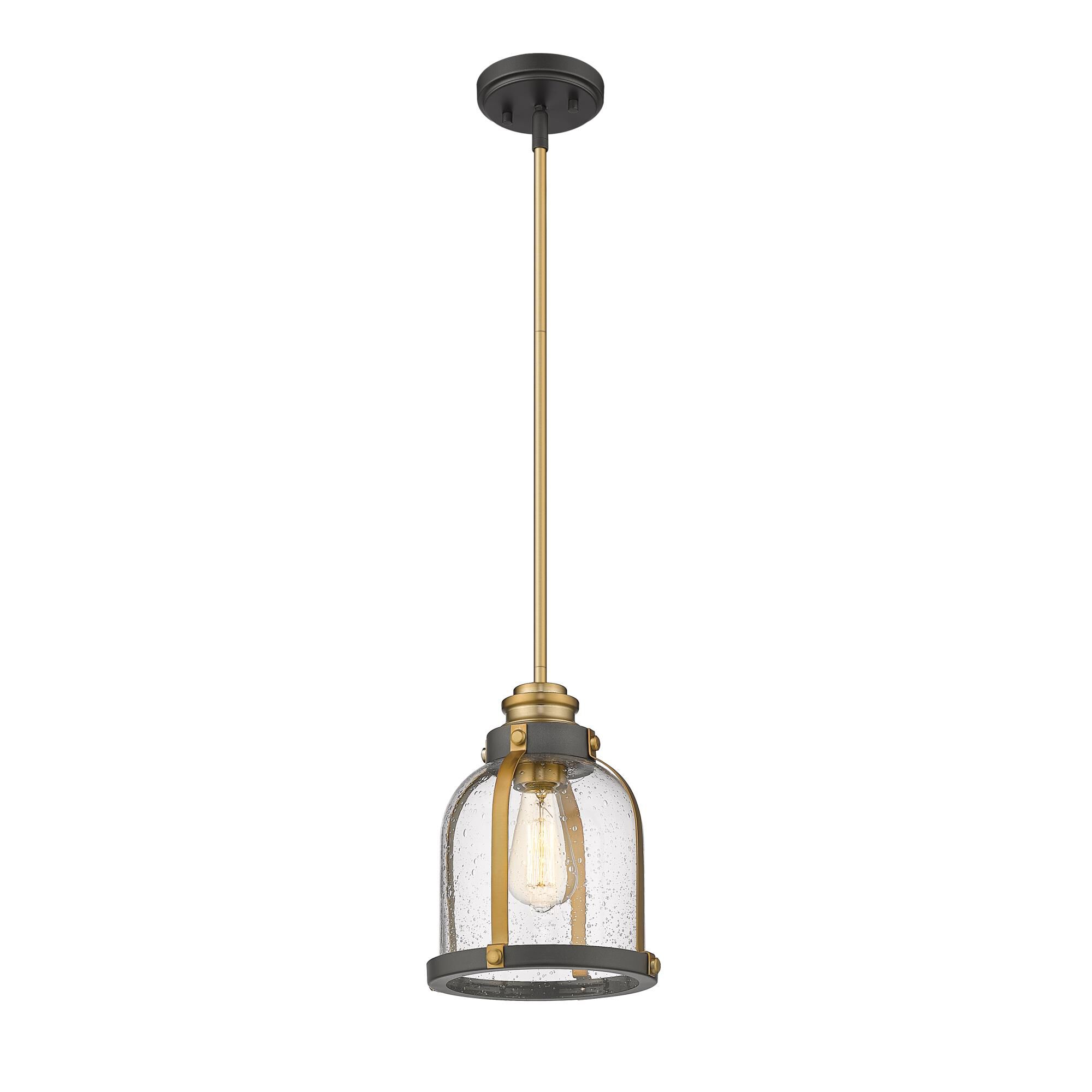 Shown in Bronze And Brass finish and Glass shade